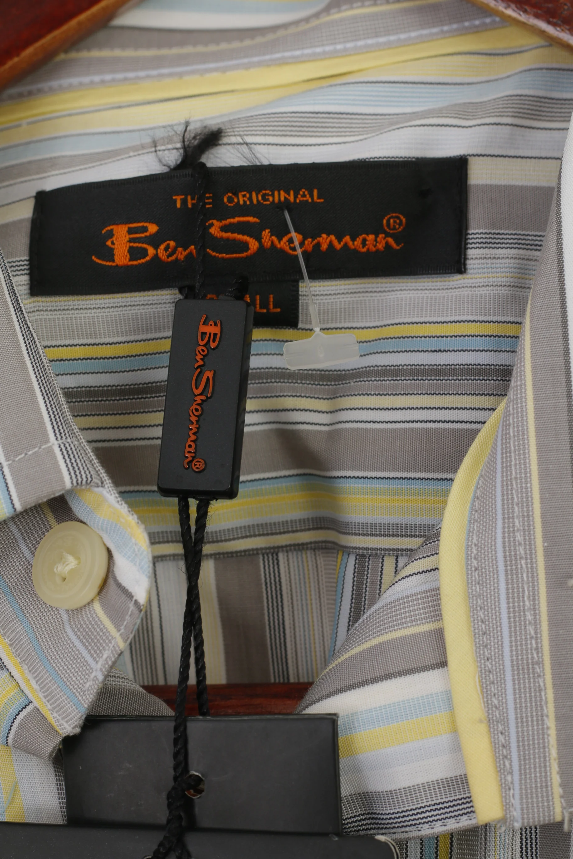 New Ben Sherman Men S Casual Shirt Grey Striped Cotton Long Sleeve Slim Fit To - Image 4