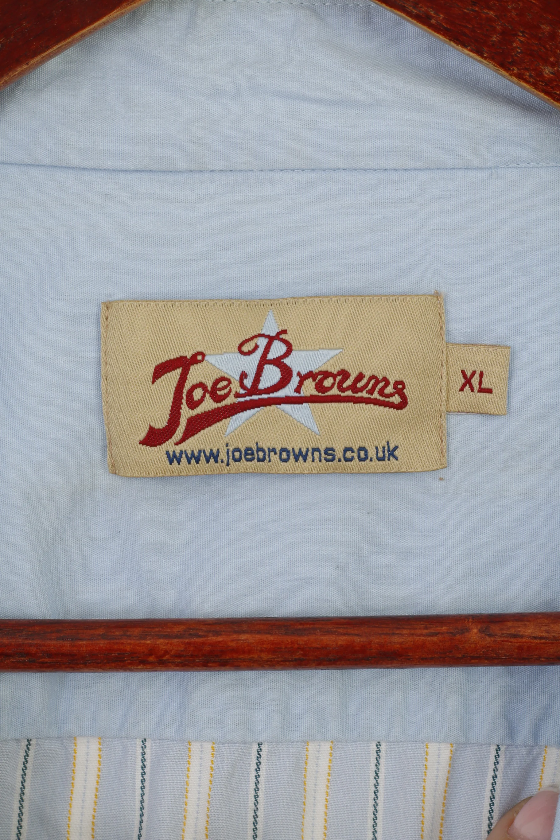 Joe Browns Men XL Casual Shirt Blue Cotton Striped Stand-up Collar Long Sleeve Top - Image 4