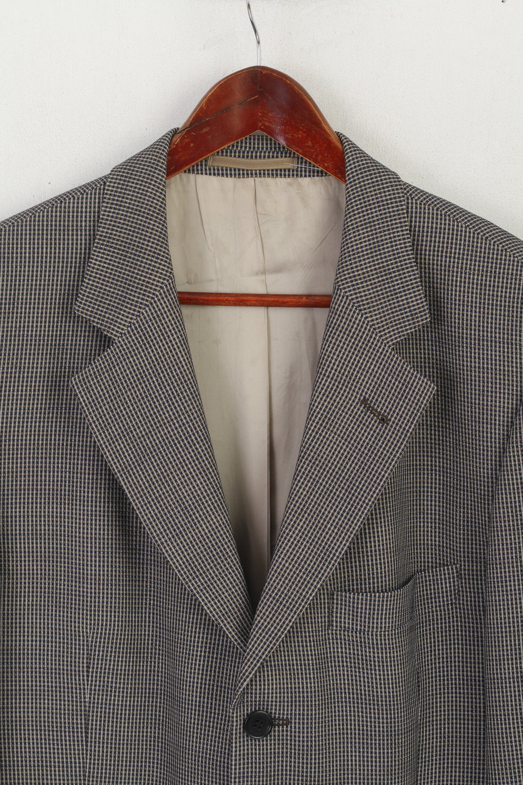 Hugo Boss Men 102 40 Blazer Navy Shiny Check Vintage Virgin Wool Einstein Single Breasted Jacket - Image 2