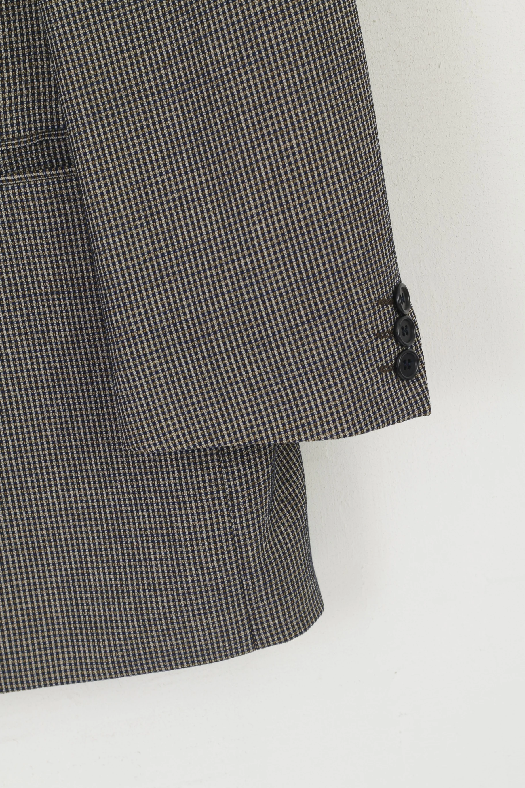Hugo Boss Men 102 40 Blazer Navy Shiny Check Vintage Virgin Wool Einstein Single Breasted Jacket - Image 3