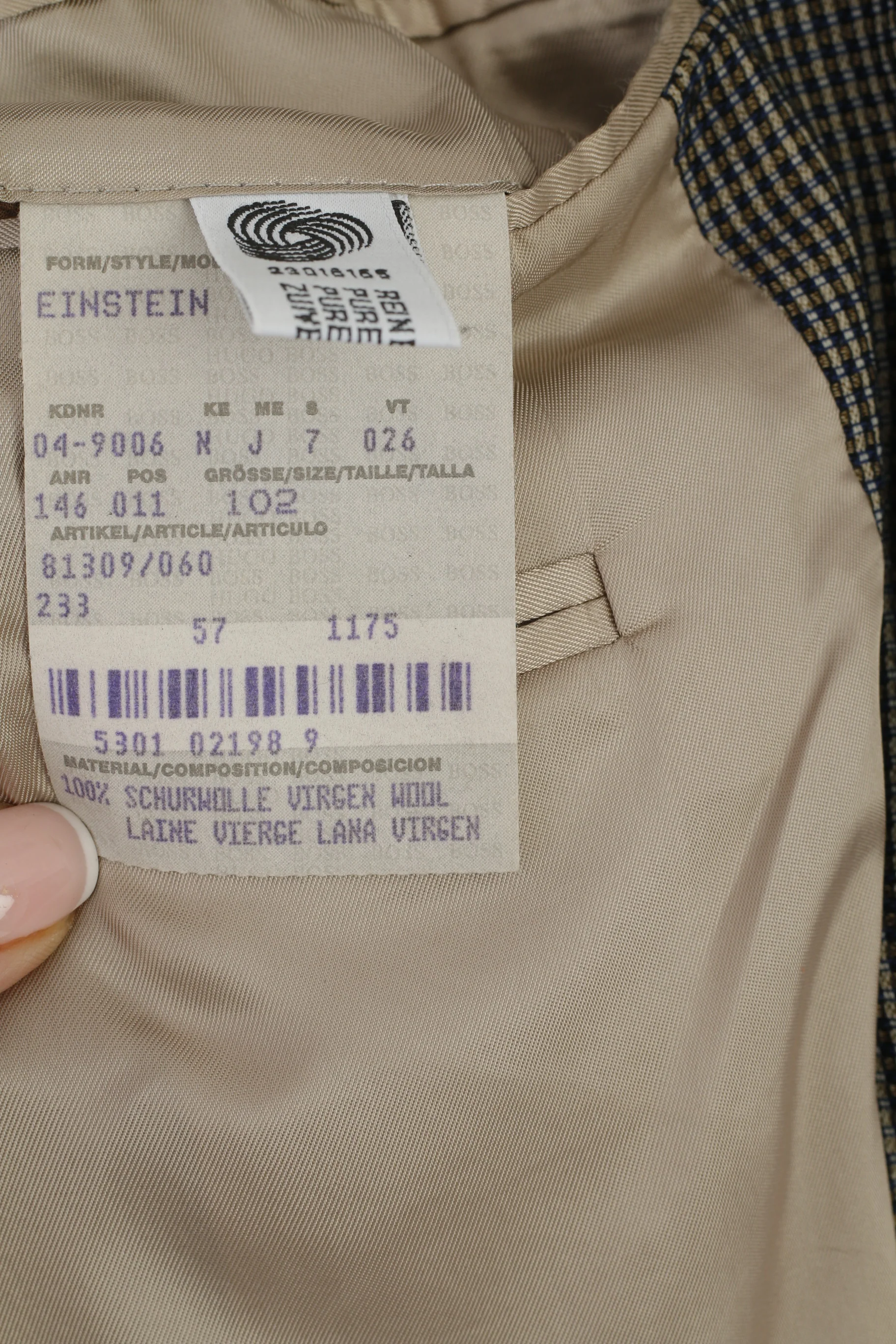 Hugo Boss Men 102 40 Blazer Navy Shiny Check Vintage Virgin Wool Einstein Single Breasted Jacket - Image 6