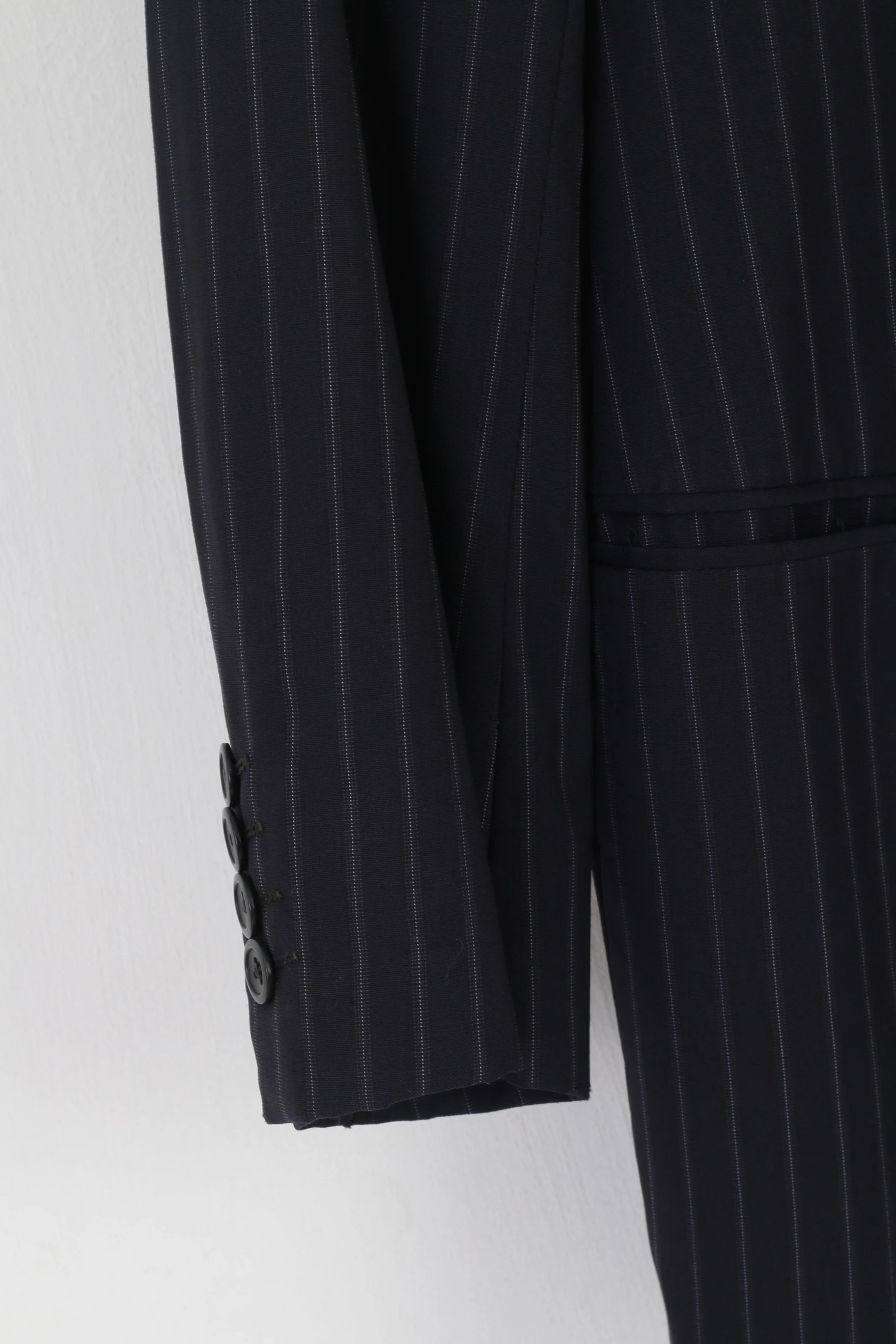 Armani Collezioni Men 40 Blazer Navy Striped Wool Made in Italy Single Breasted Jacket - Image 3