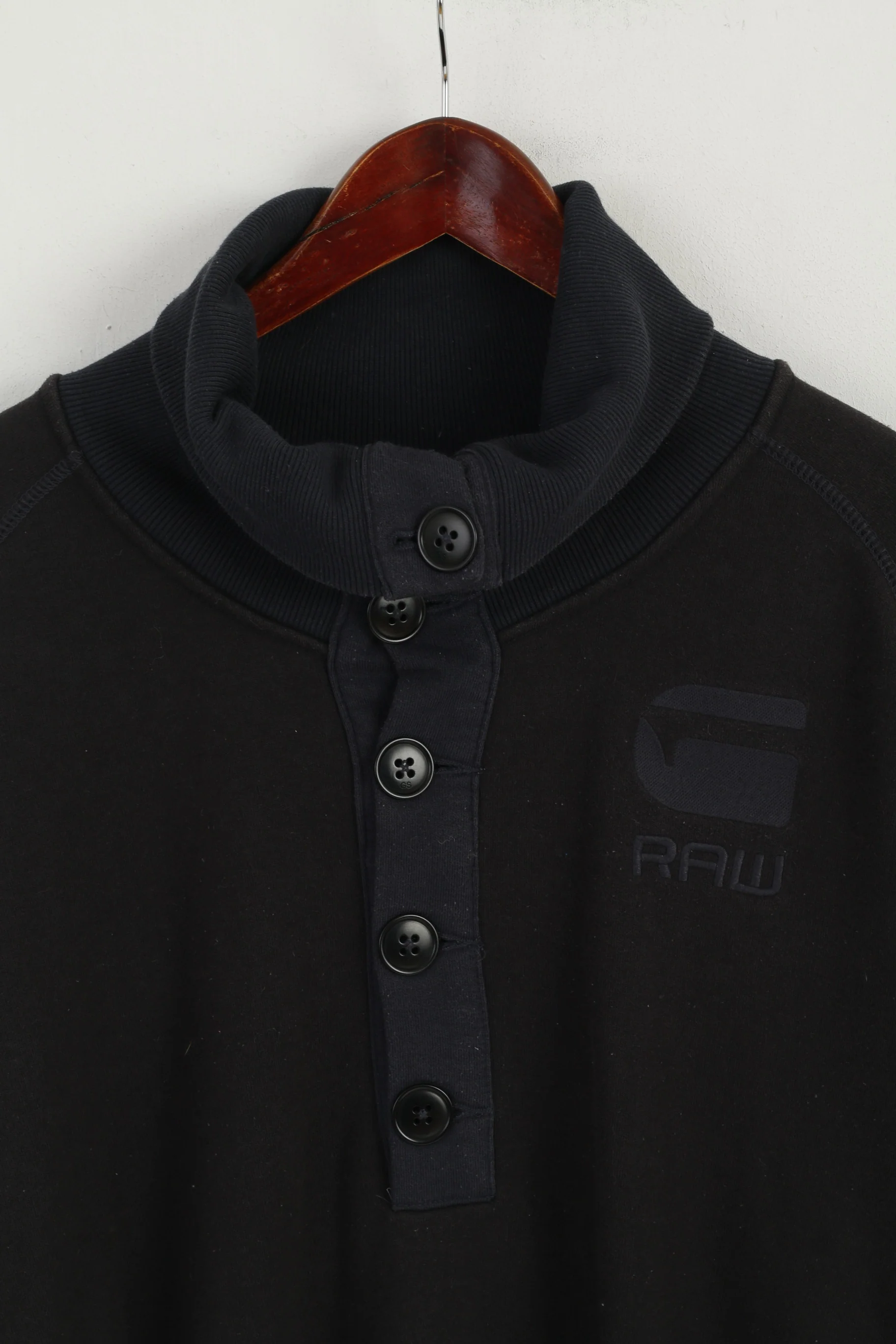 G-STAR RAW Men XL Sweatshirt Navy Cotton CL Philley Turtle Buttoned Neck Top - Image 2