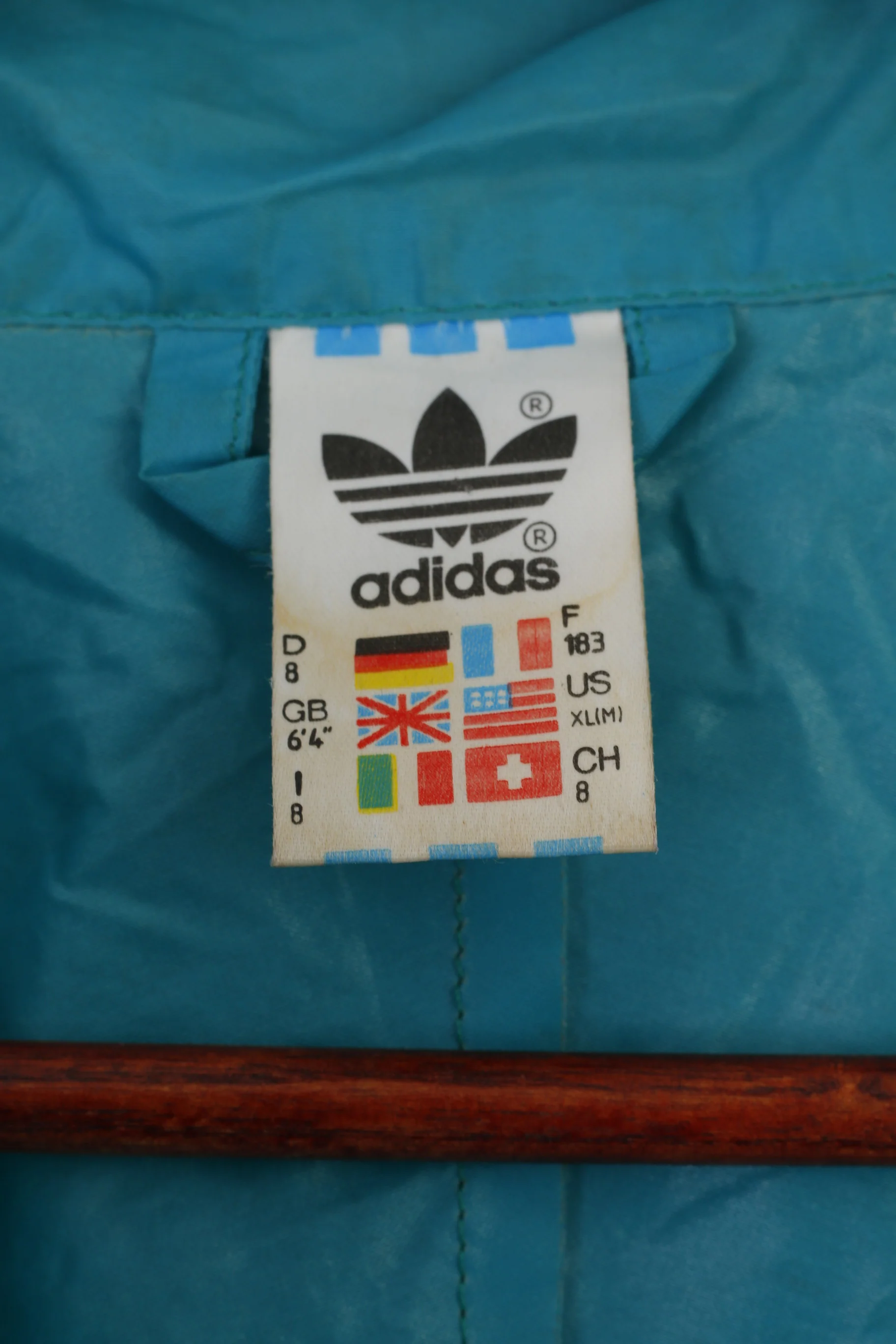 Adidas Men 183 L Jacket Sea Green Vintage Nylon Waterproof Zip Up Hooded Top - Image 5