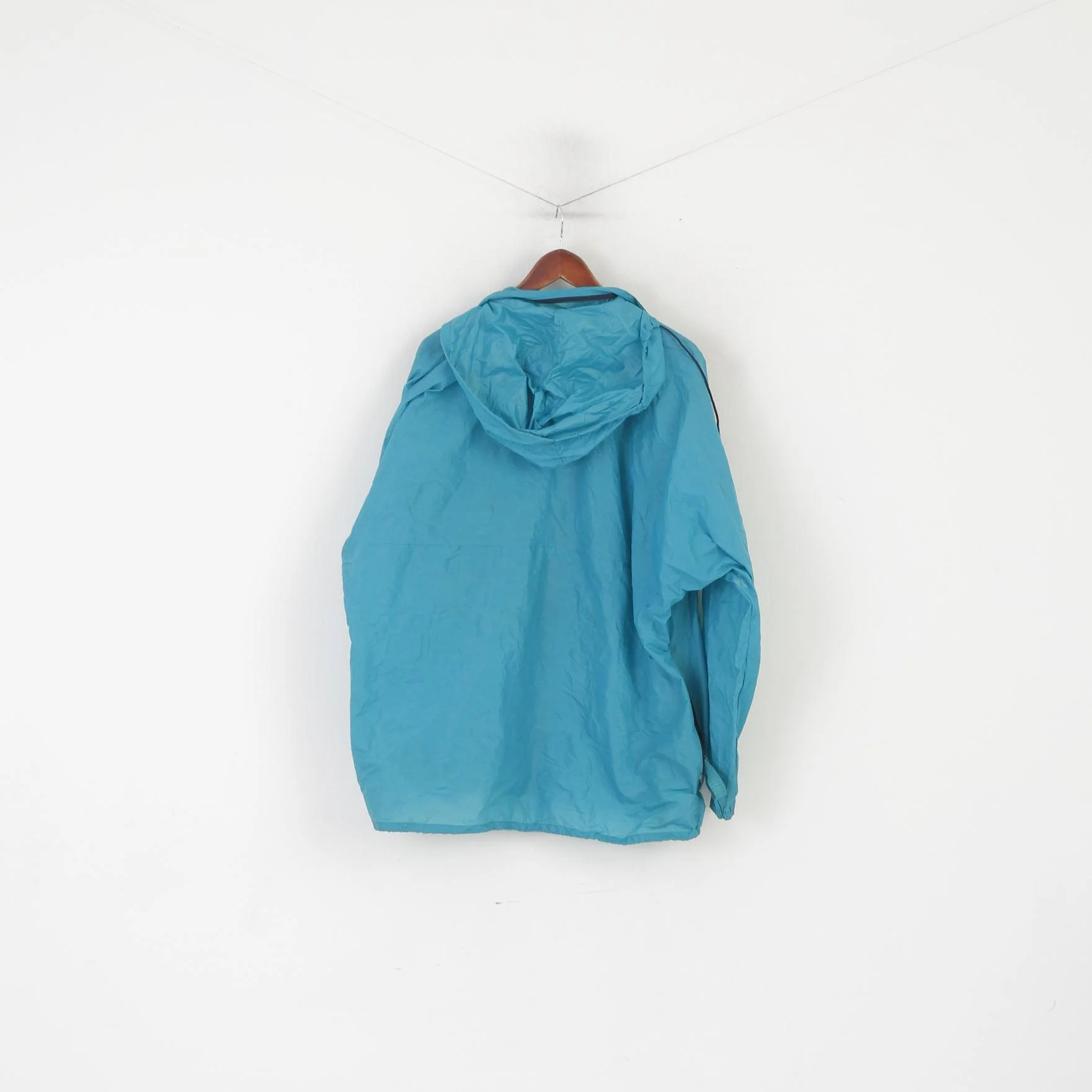 Adidas Men 183 L Jacket Sea Green Vintage Nylon Waterproof Zip Up Hooded Top - Image 7