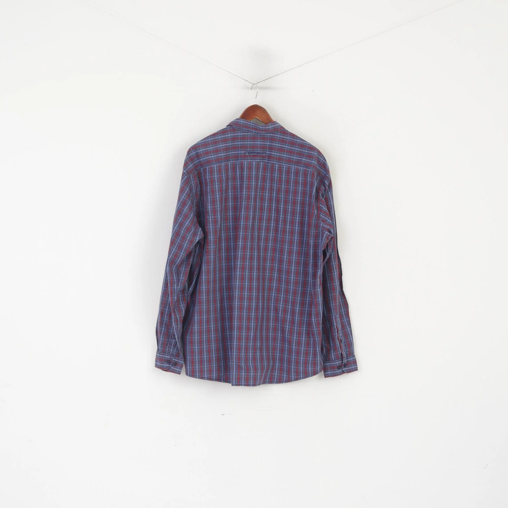 Camel Active Men XXL Casual Shirt Blue Cotton Check Regular Fit Long Sleeve Top - Image 7