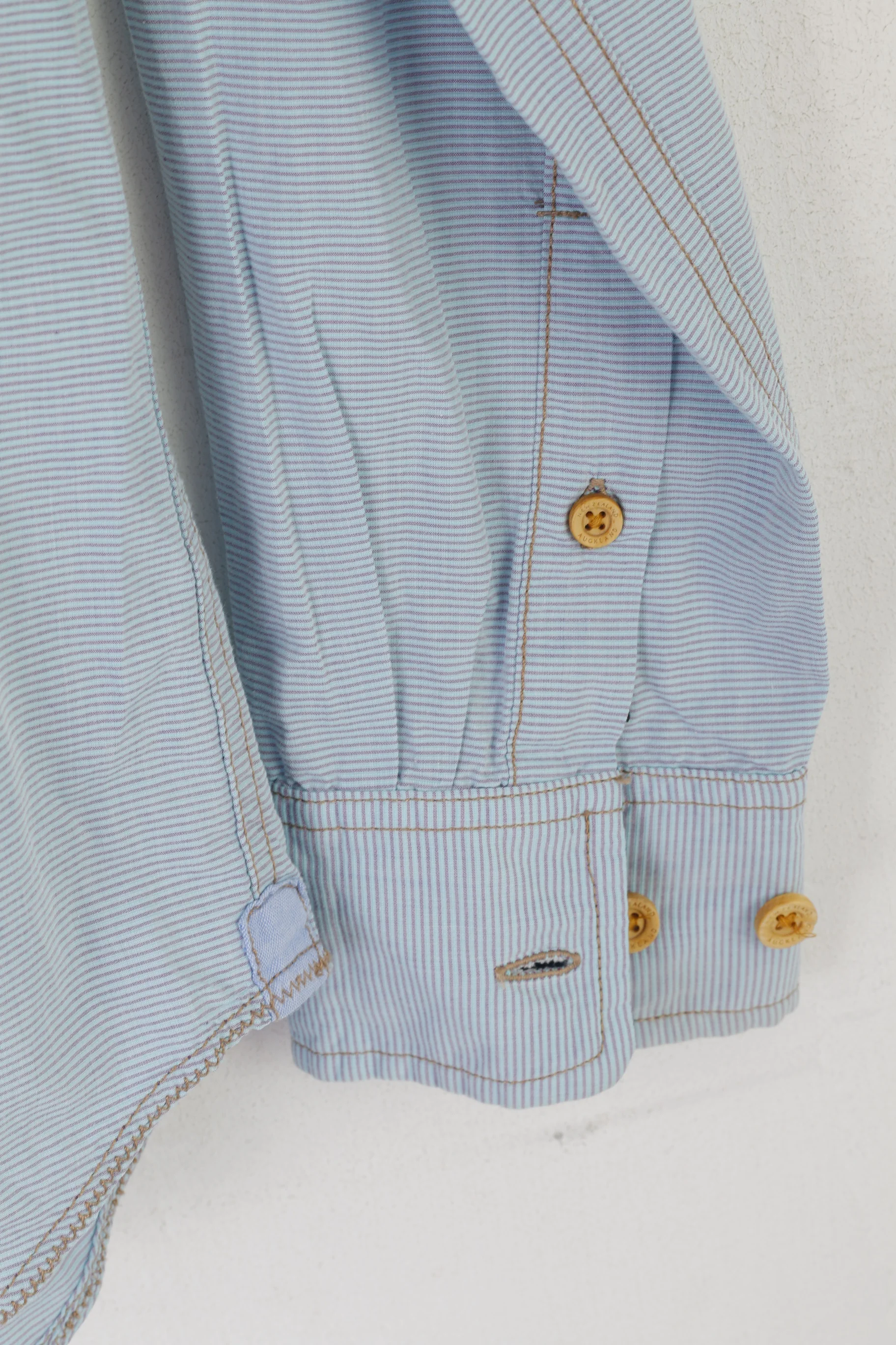 New Zealand Auckland Men L Casual Shirt Blue Cotton Striped Long Sleeve Top - Image 3