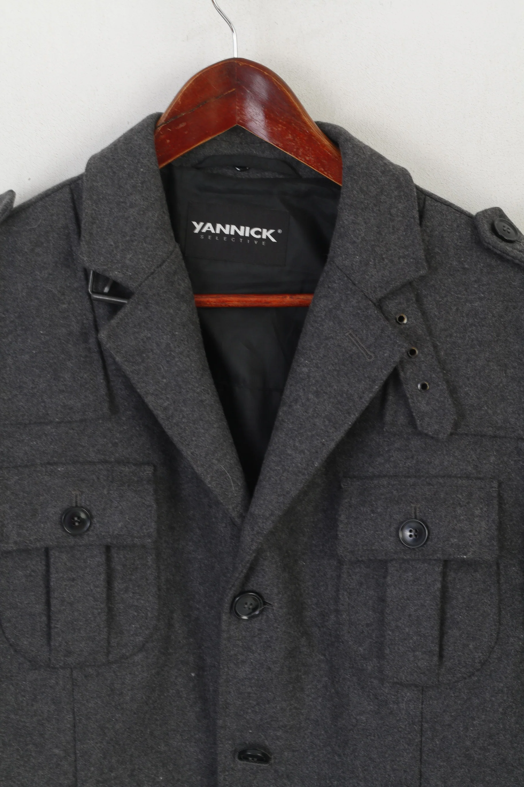 Yannick Selective Men L (M) Jacket Gray Wool Zip Up Military Army Blazer - Image 2