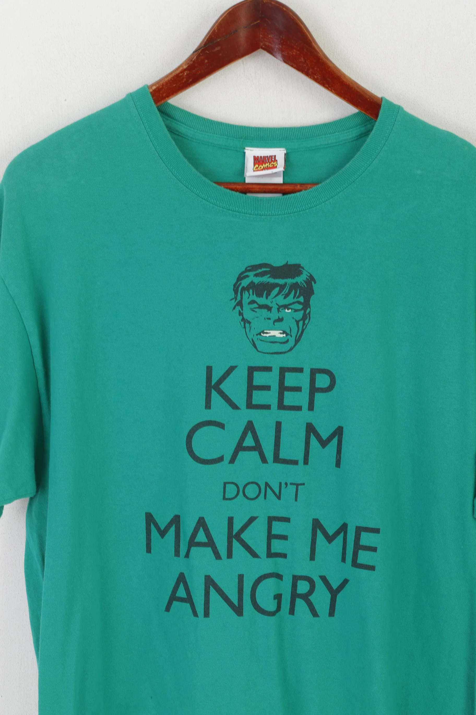 Marvel Comics Gildan Men L Shirt Green Cotton Graphic Hulk Keep Calm - Image 2