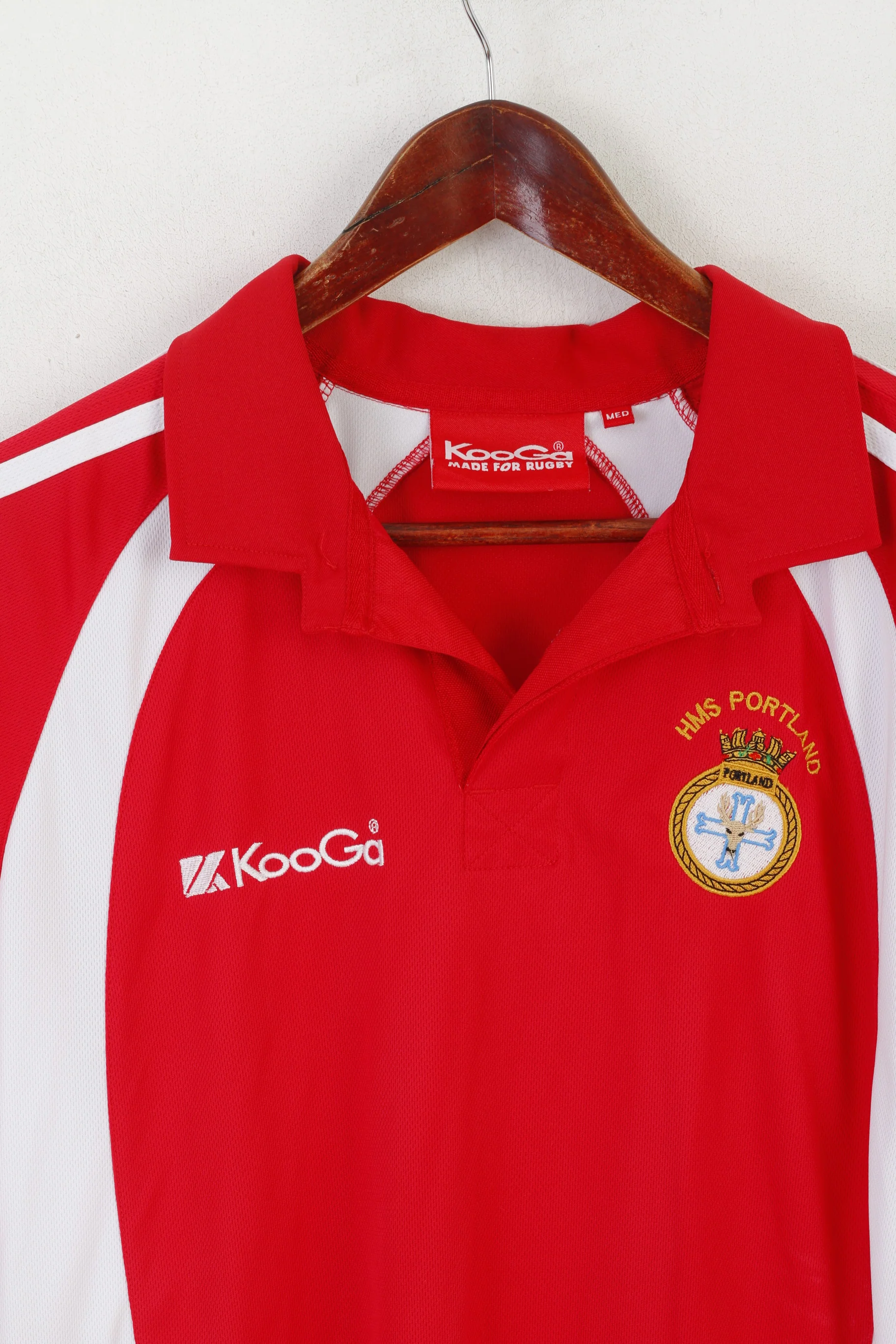 Kooga Rugby Men M Polo Shirt Red HMS Portland Frigate Vintage Jeraey Top - Image 2