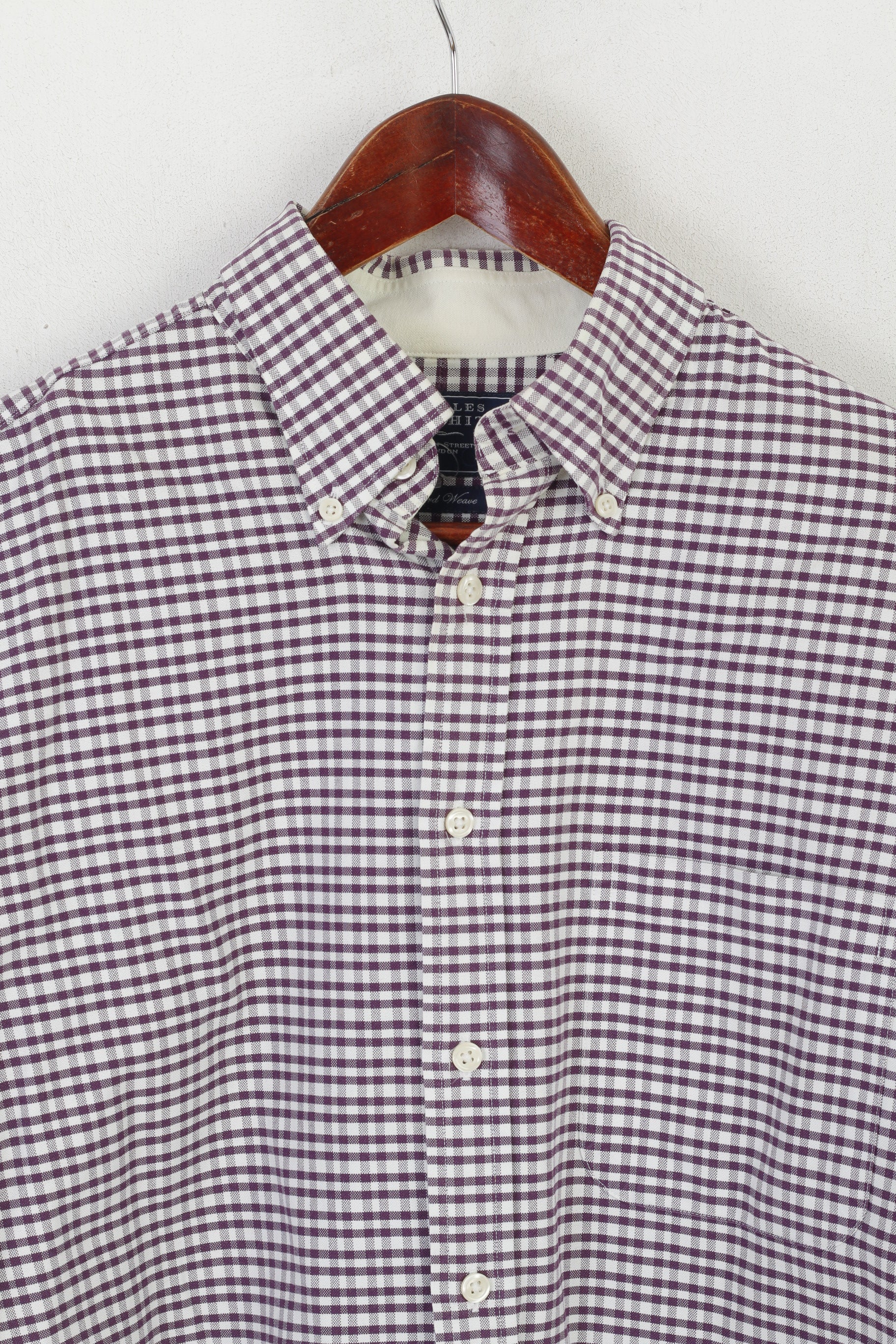 Charles Tyrwhitt Men M Casual Shirt Puple Check Cotton Long Sleeve Retro Top - Image 2