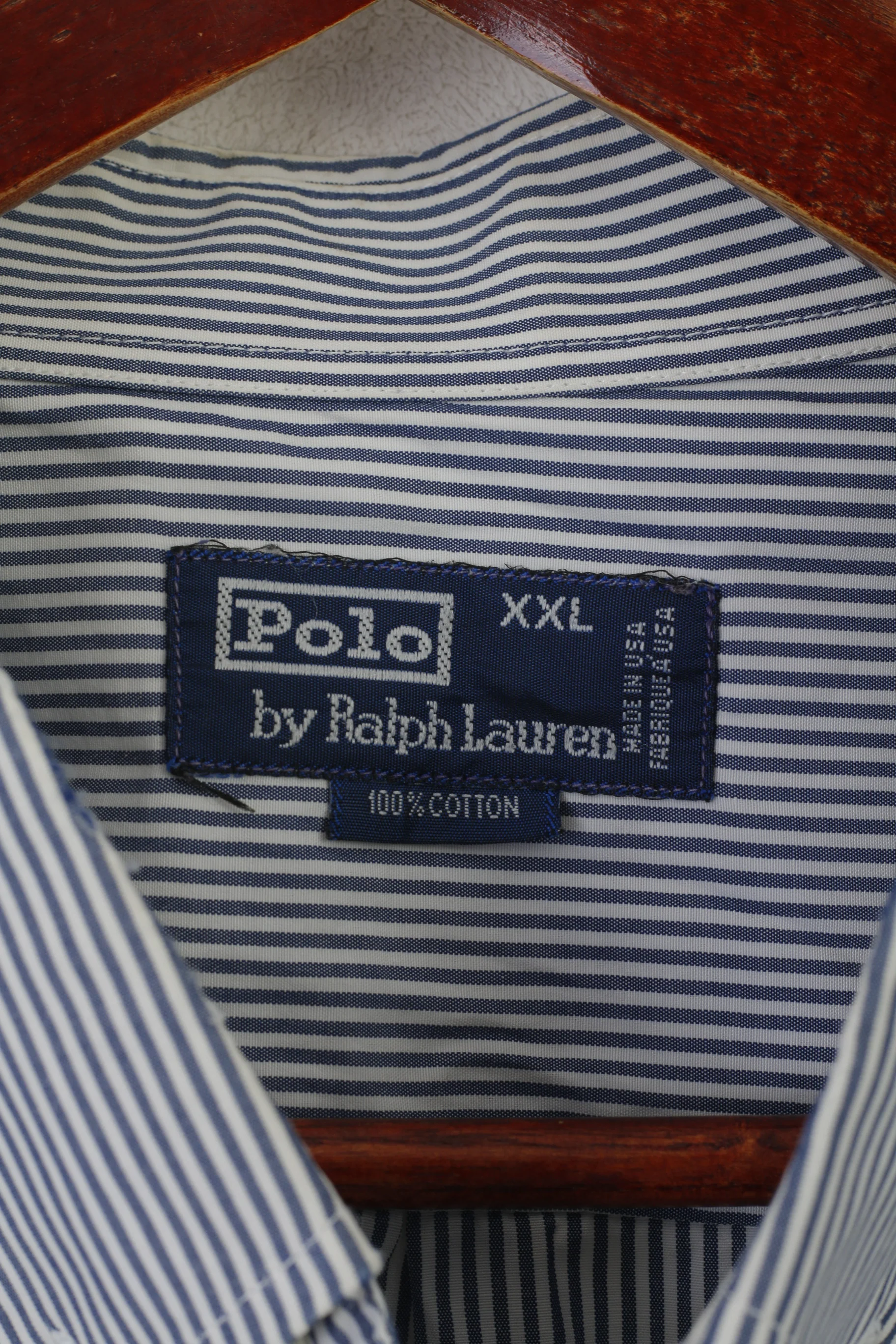 Polo by Ralph Lauren Men XXL Casual Shirt Blue Cotton Striped Long Sleeve Top - Image 4