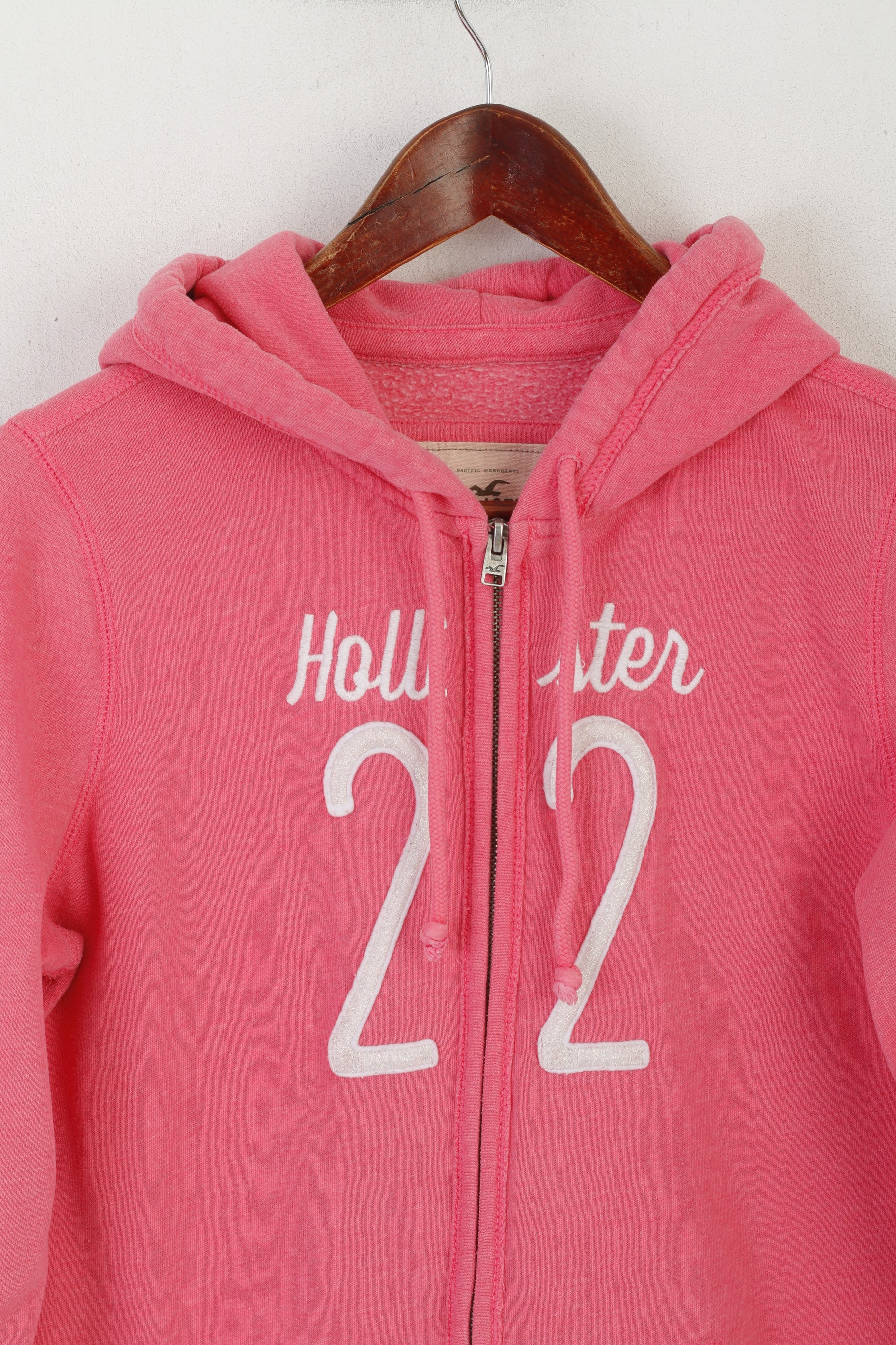Hollister California Women L (M) Sweatshirt Pink Cotton Zip Up Hooded Top - Image 2