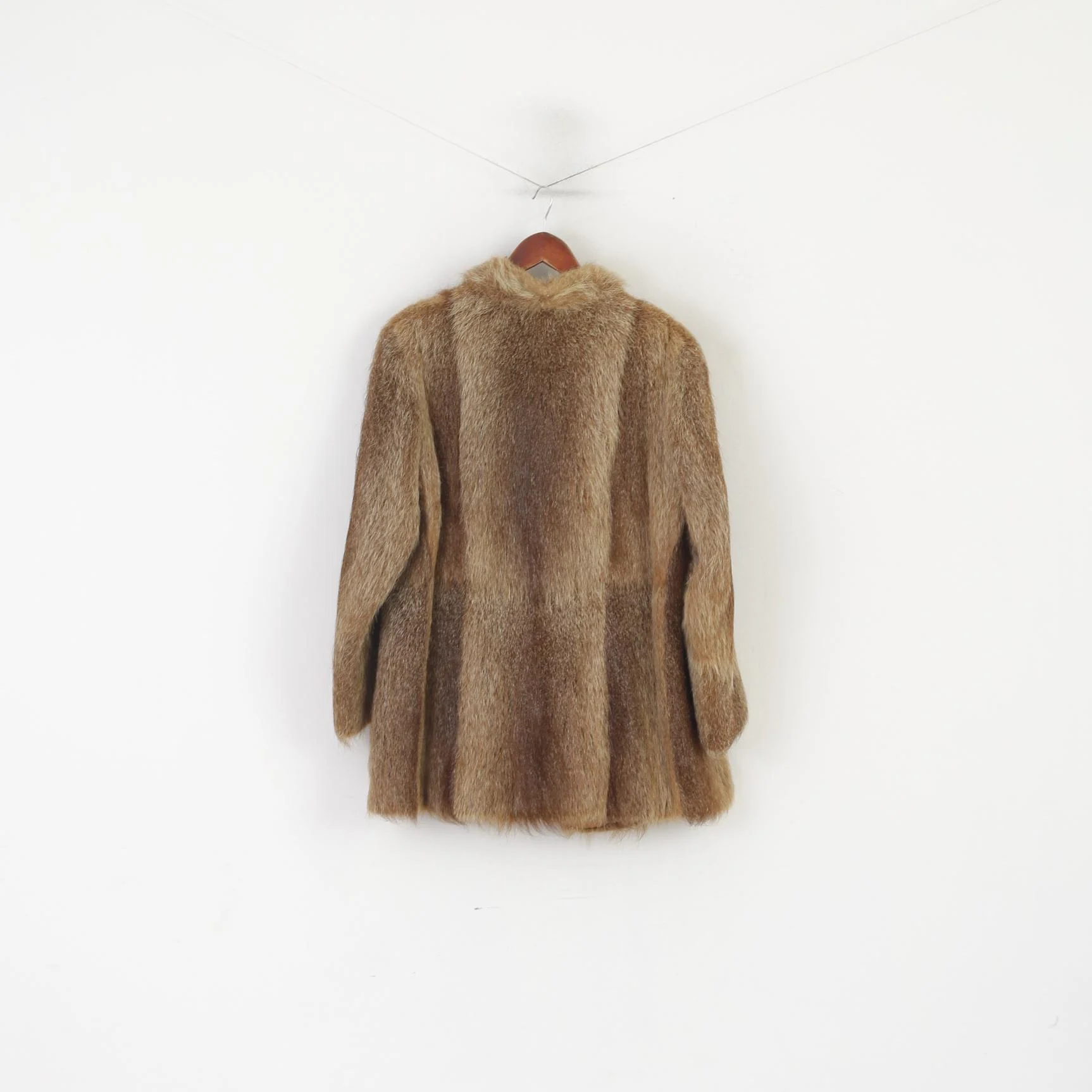 Vintage Women M Jacket Brown Real Fur Boho Single Breasted Coat - Image 6