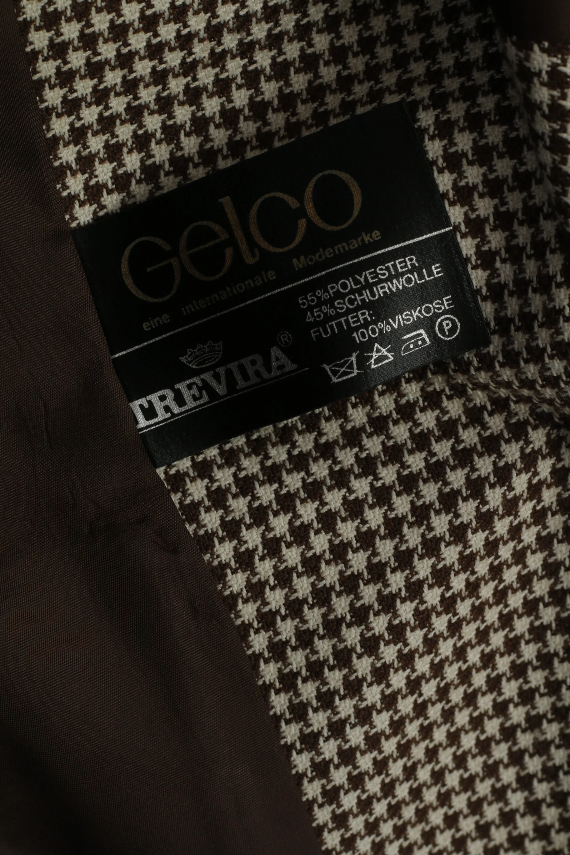 Gelco Trevira Women 38 S Suit Brown Wool Houndstooth Skirt Blazer Vintage - Image 5