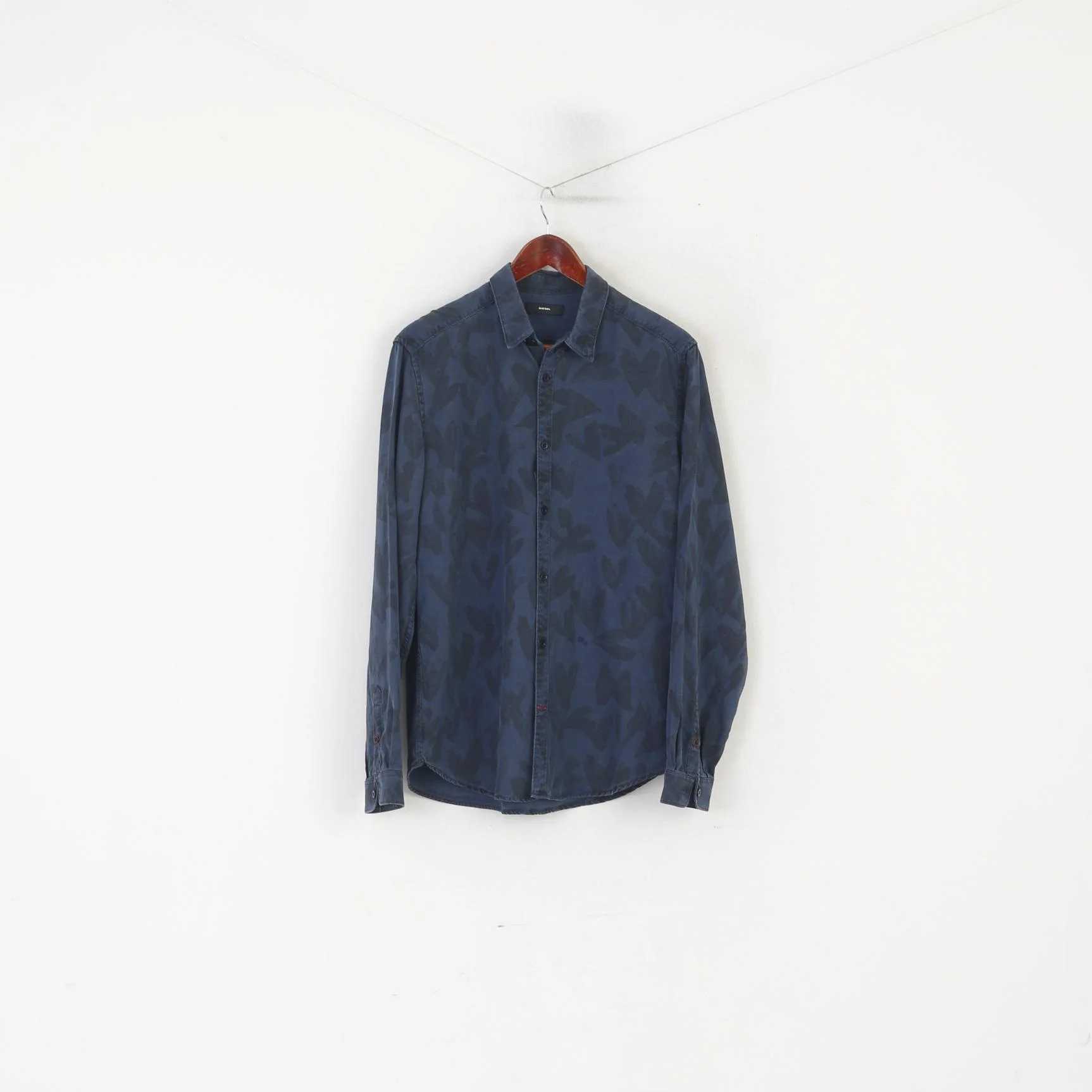 Diesel Men L (M) Casual Shirt Navy Printed Lyocell Vintage Long Sleeve Top - Image 2