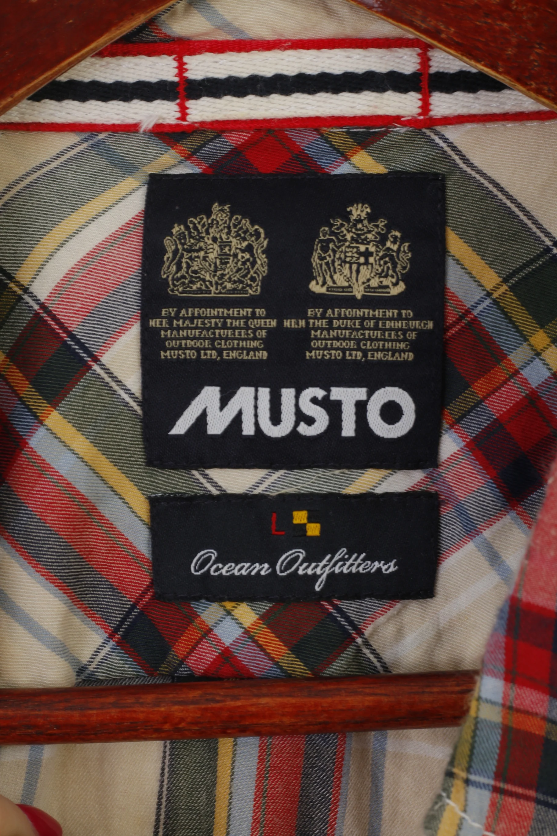 Musto Men L Casual Shirt Beige Check Cotton Ocean Outfitters Long Sleeve Top - Image 4