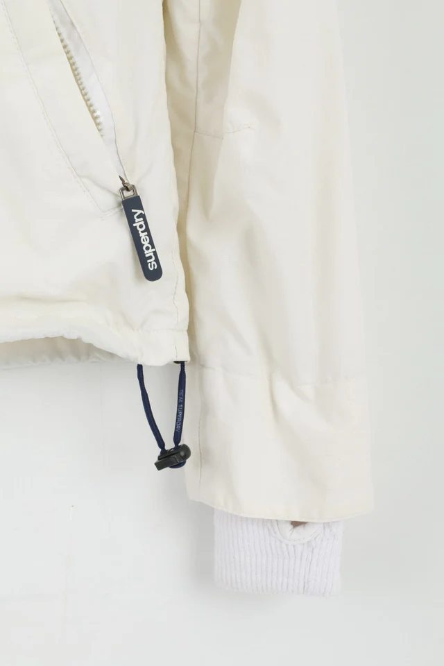 Superdry Womens S Jacket Cream Nylon 3 Zippers Lightweight Top - Image 3