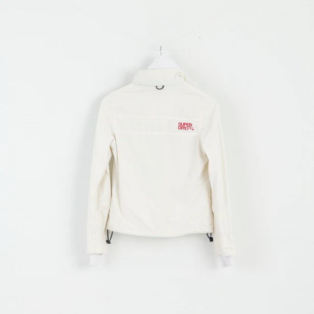 Superdry Womens S Jacket Cream Nylon 3 Zippers Lightweight Top - Image 6