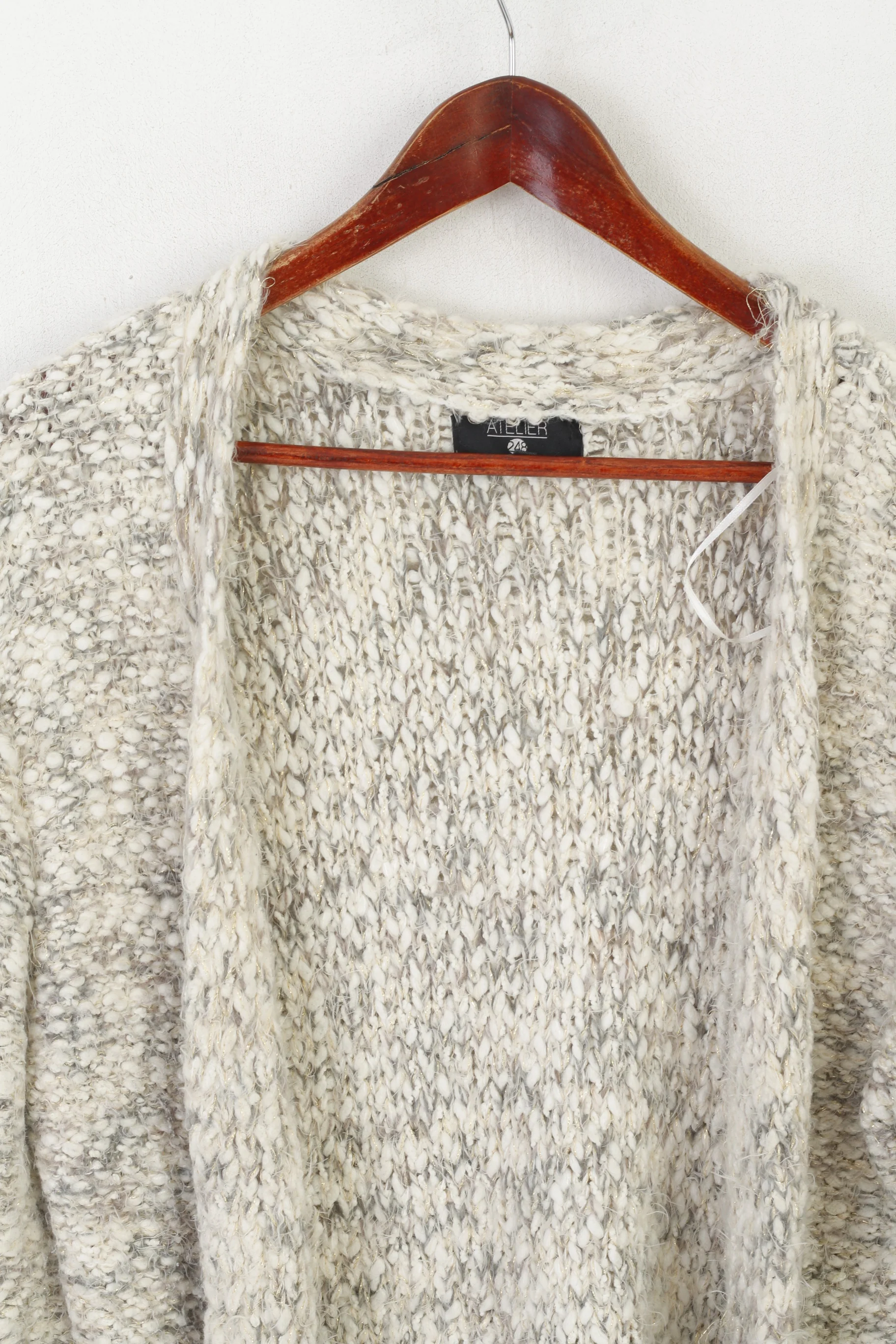 Atelier 248 Women L Cardigan Beige Gold Boho Open Front Casual Sweater - Image 2