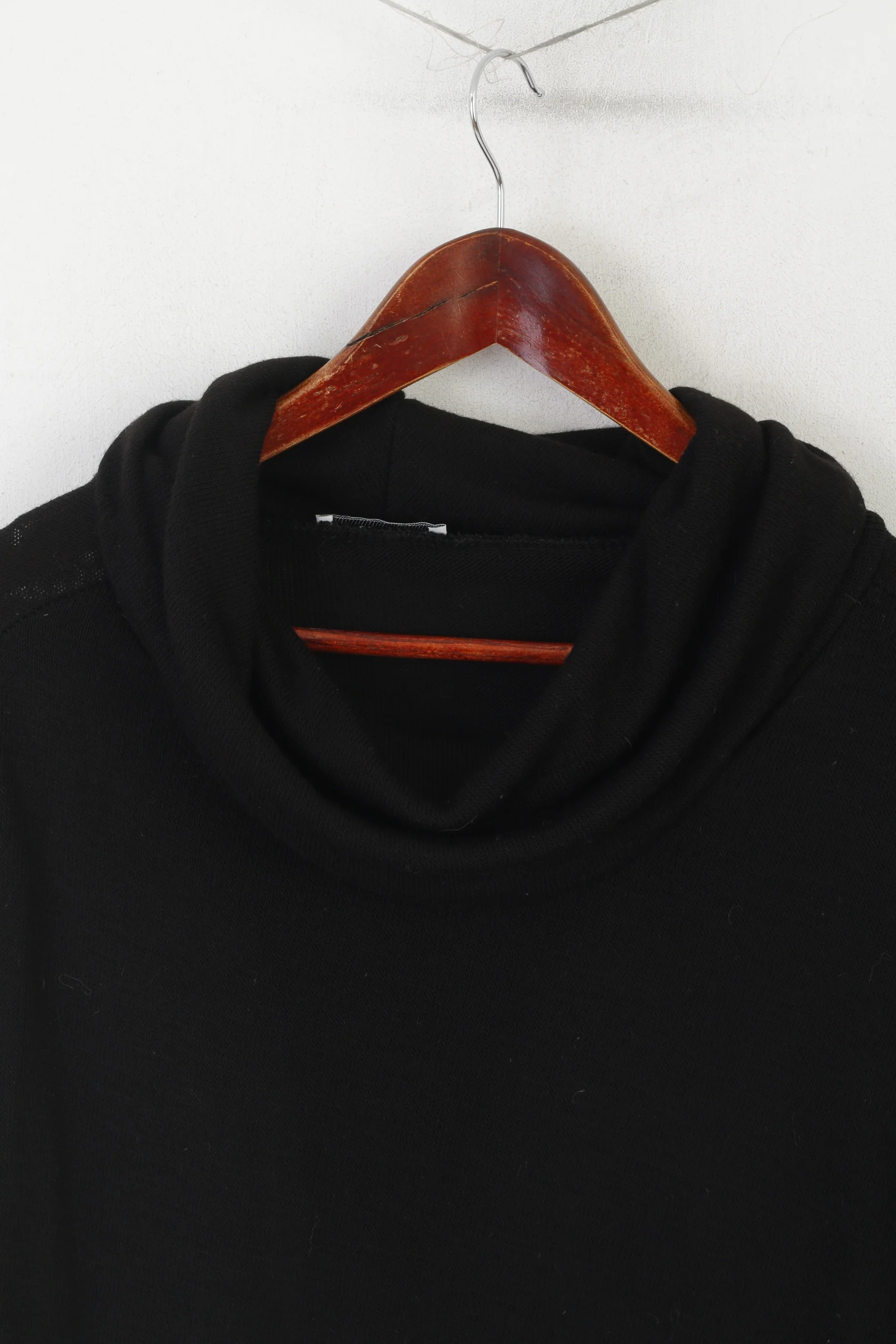 Made in Italy Women S Poncho Black Cotton Funnel Neck Soft Cape Sweater - Image 2