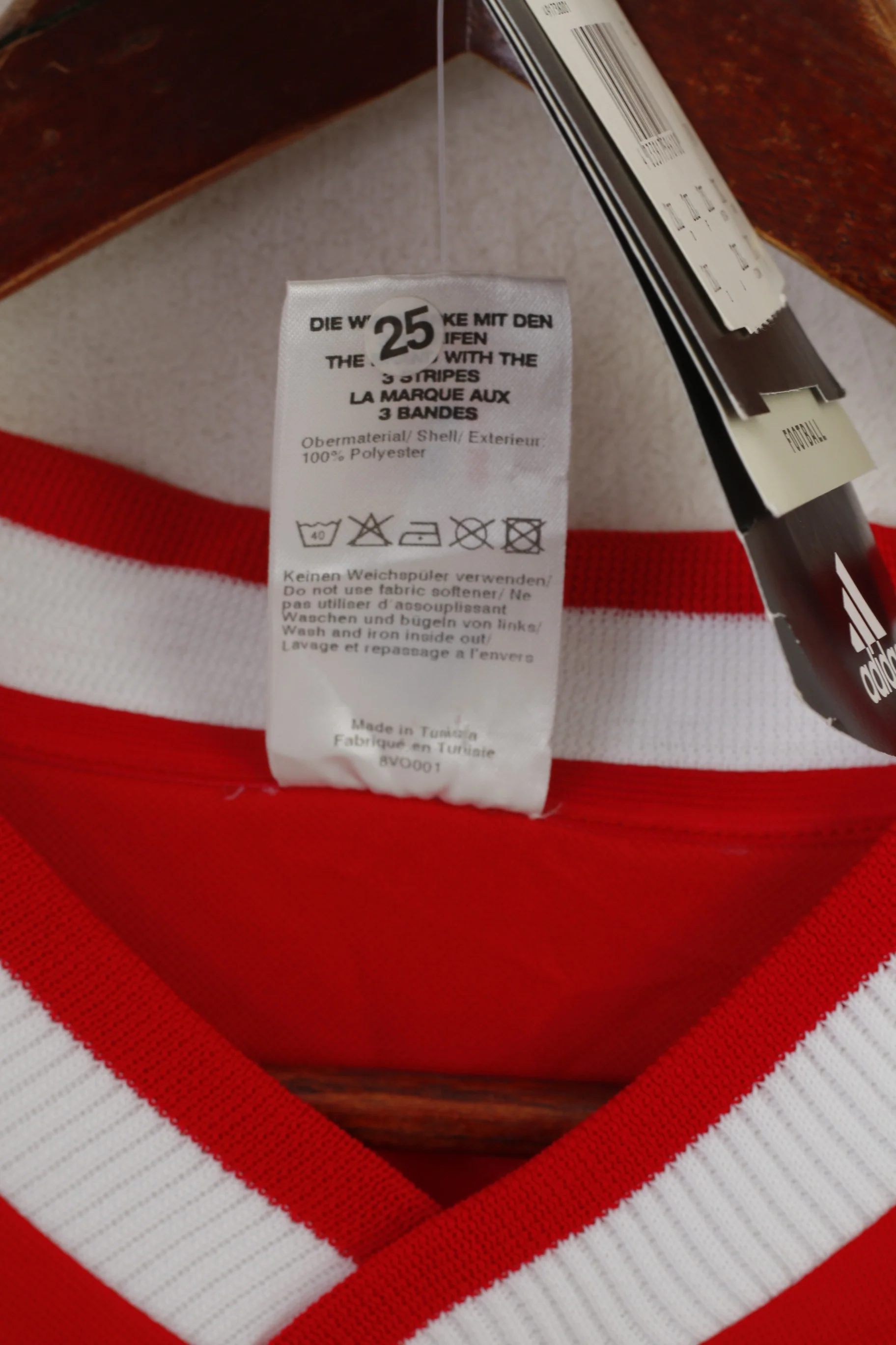 New Adidas Men 2XL Shirt Red White Football #2 RWE Striker Jersey V Neck Top - Image 4