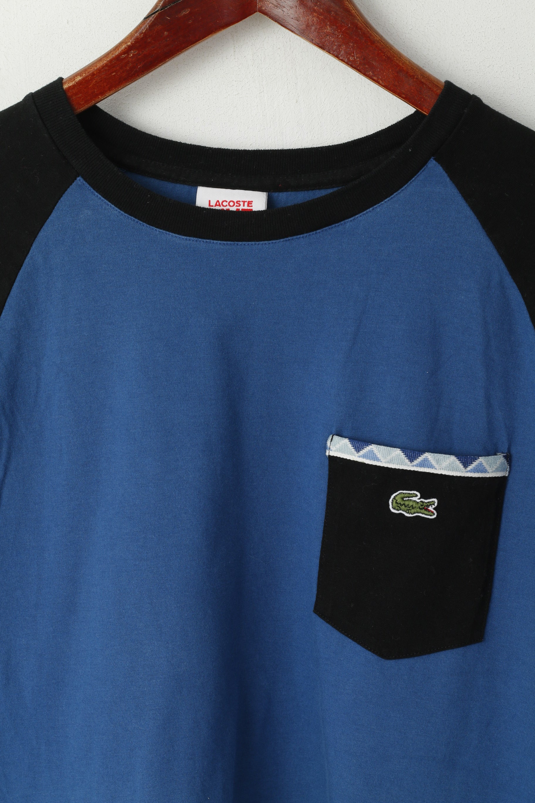 Lacoste Live Men 4 S Shirt Blue Cotton Pocket Crew Neck Classic Top - Image 2
