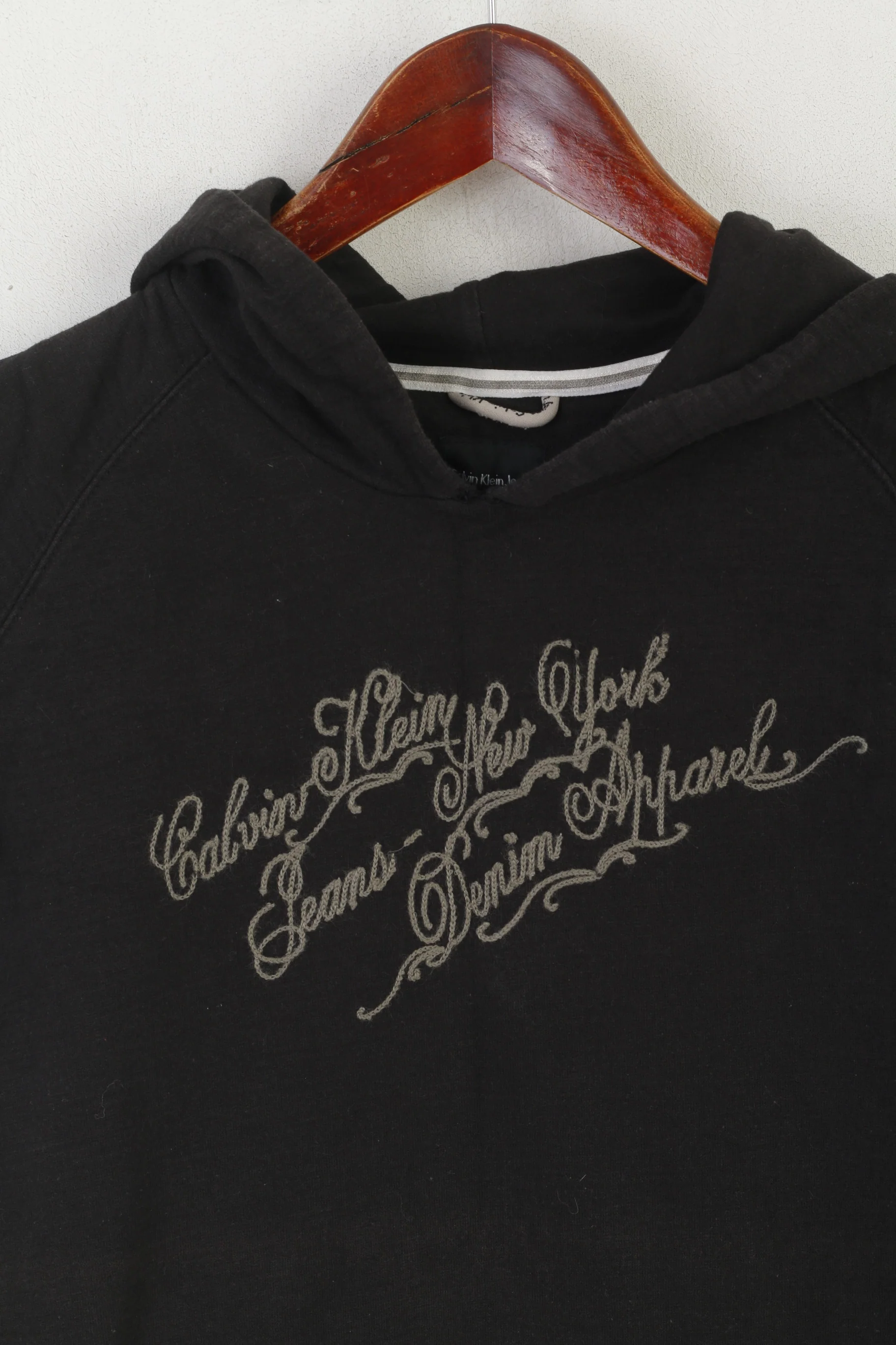 Calvin Klein Jeans Women M Shirt Black Cotton Vintage Hooded Kangaroo Pocket Top - Image 2