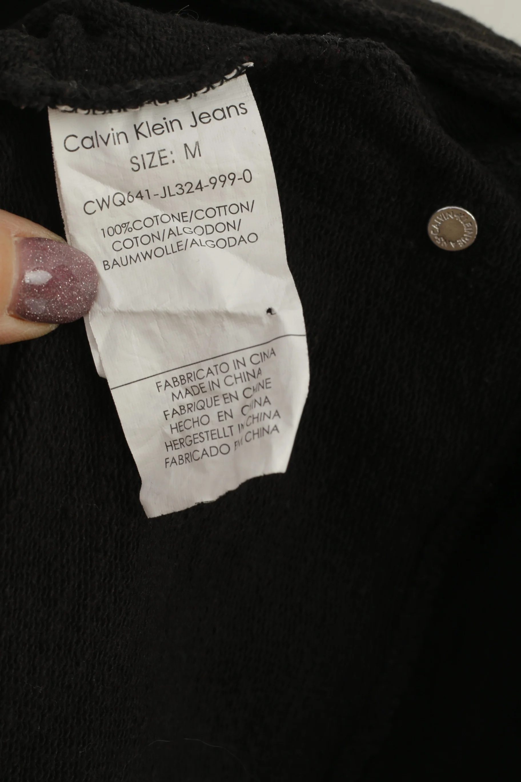 Calvin Klein Jeans Women M Shirt Black Cotton Vintage Hooded Kangaroo Pocket Top - Image 5
