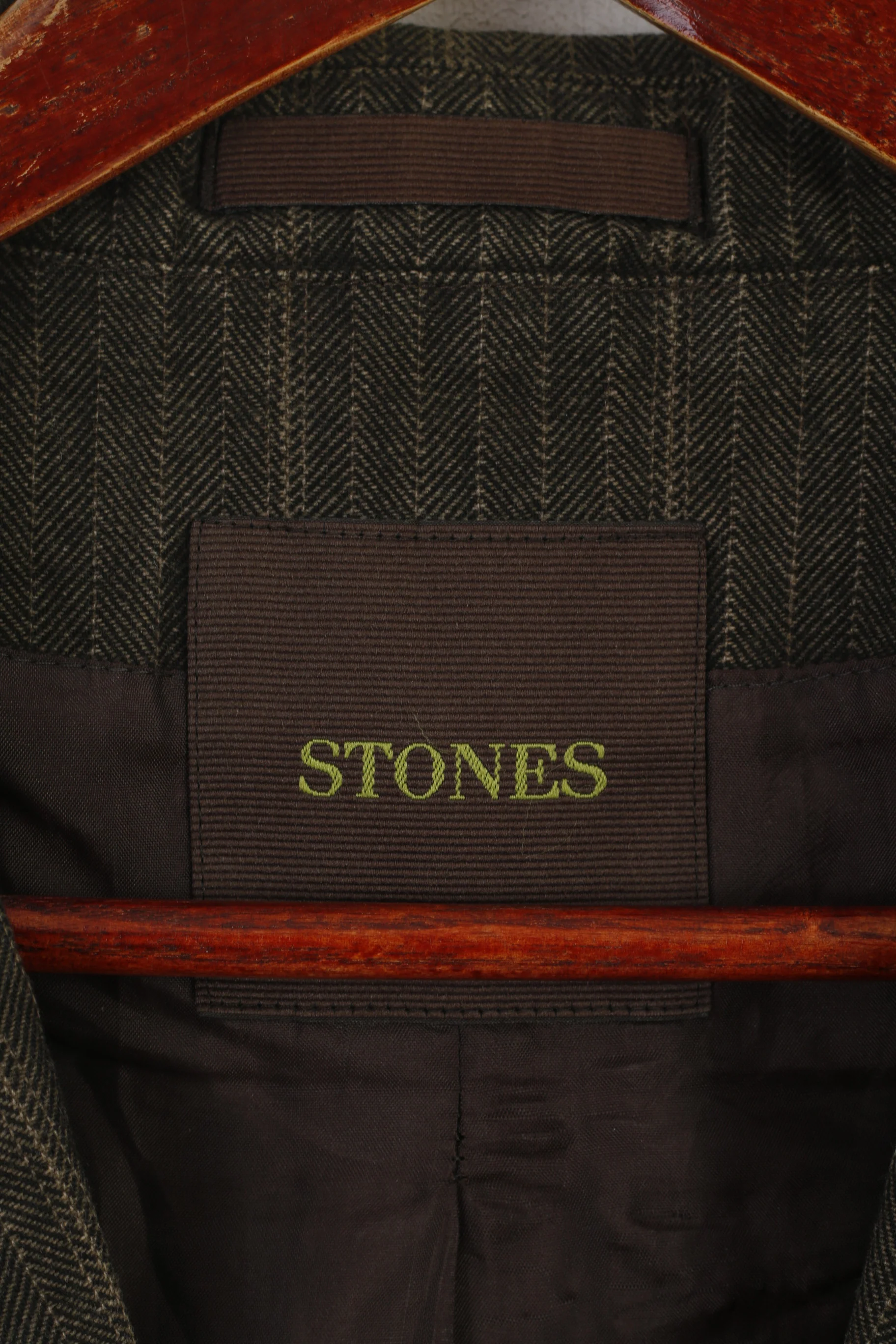 Stones Men XL Blazer Brown Cotton Denim Striped Vintage Single Breasted Jacket - Image 4