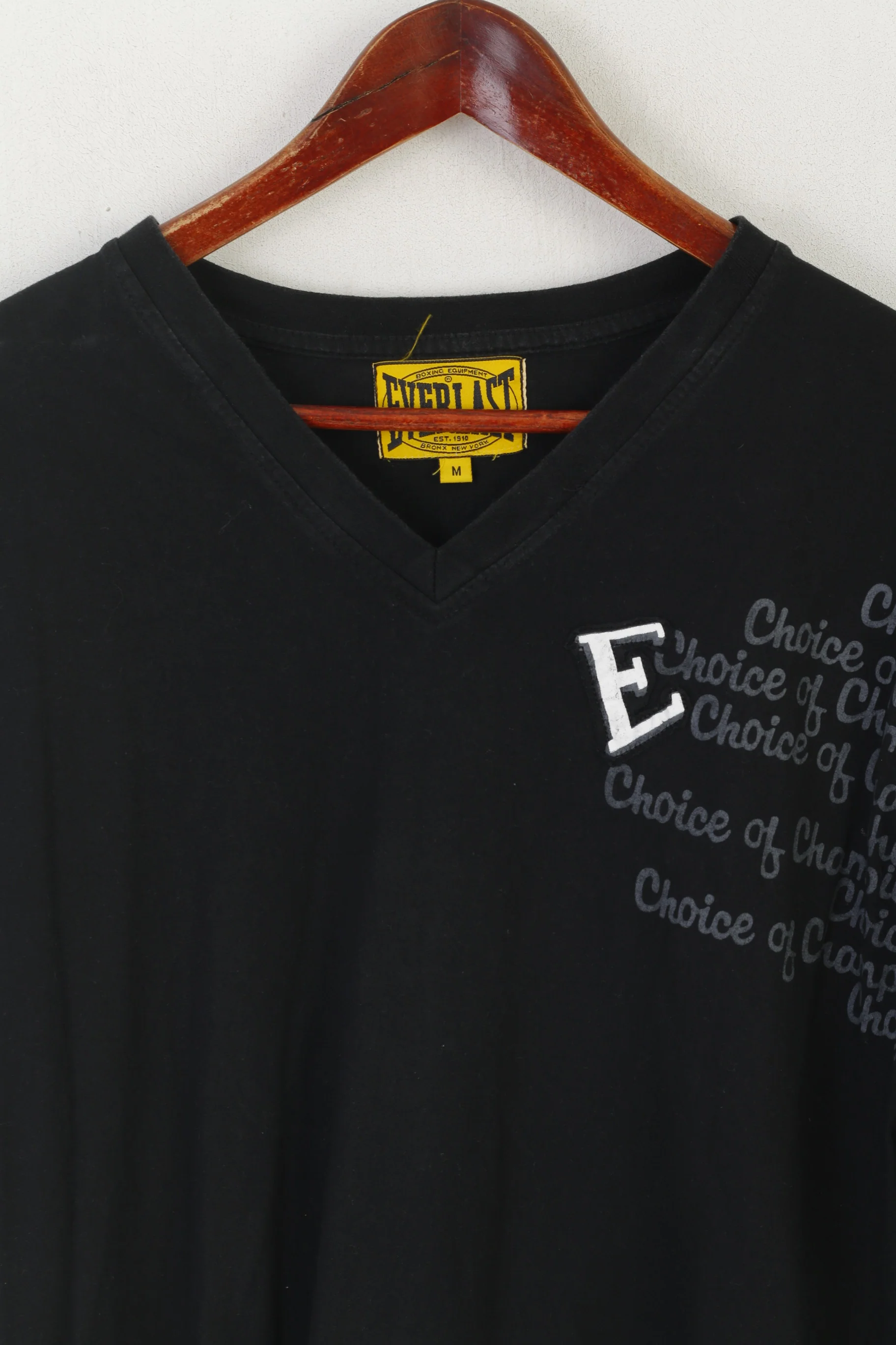 Everlast Men M Shirt Black Cotton V Neck Graphic Choice of Champ Sport Top - Image 2