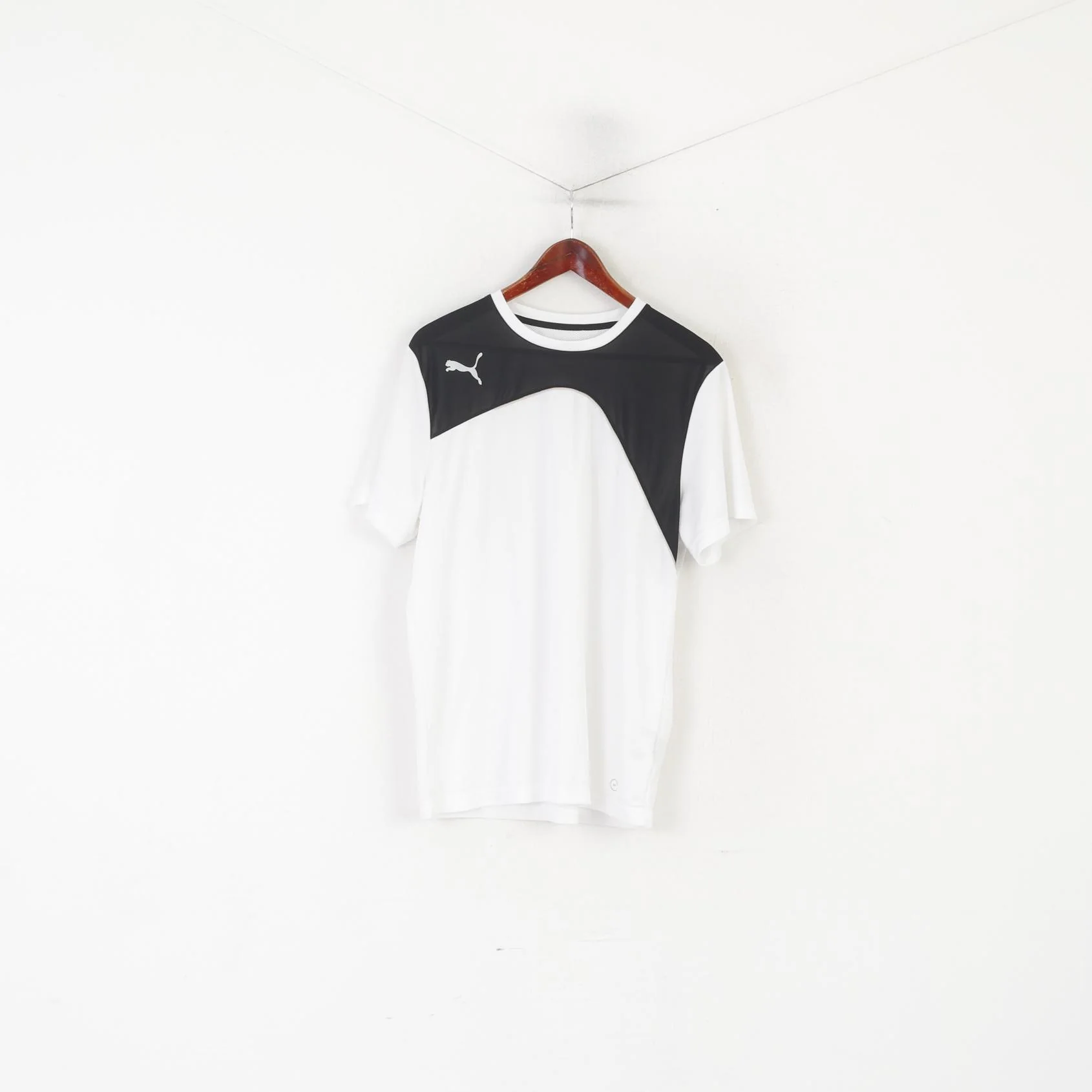 Puma Men L Shirt White Shiny Dry Cell Football Jersey Back Mesh Sportswear Top