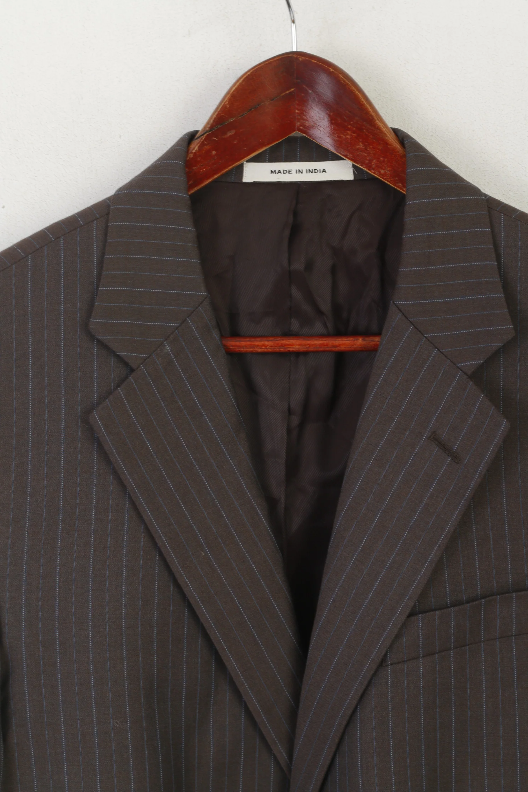 Kenneth Cole Men 44 Long Blazer Brown Wool Soft Striped Single Breasted Jacket - Image 2