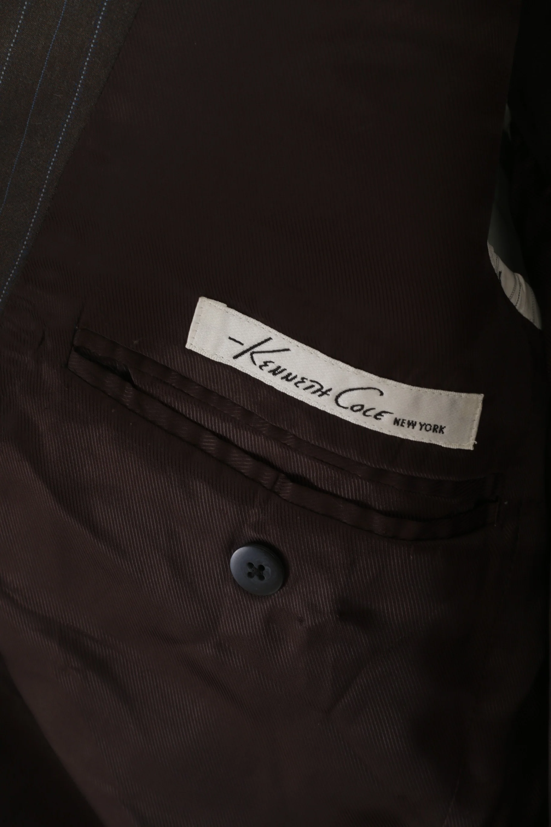 Kenneth Cole Men 44 Long Blazer Brown Wool Soft Striped Single Breasted Jacket - Image 4