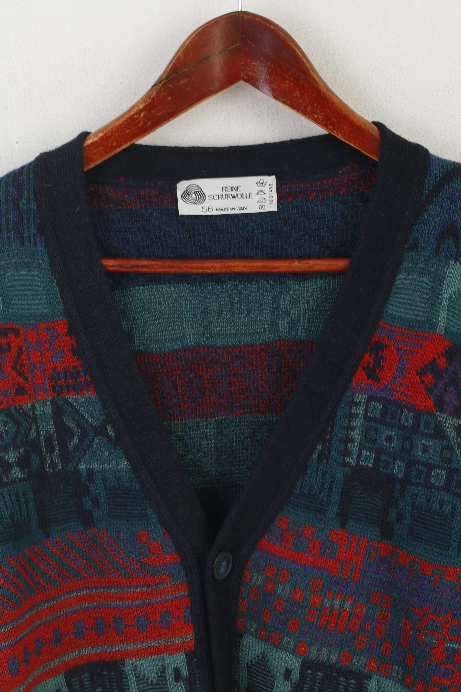 Vintage Men 56 L Sweater Navy Vintage Cardigan Pure Wool Made in Italy Jumper - Image 2