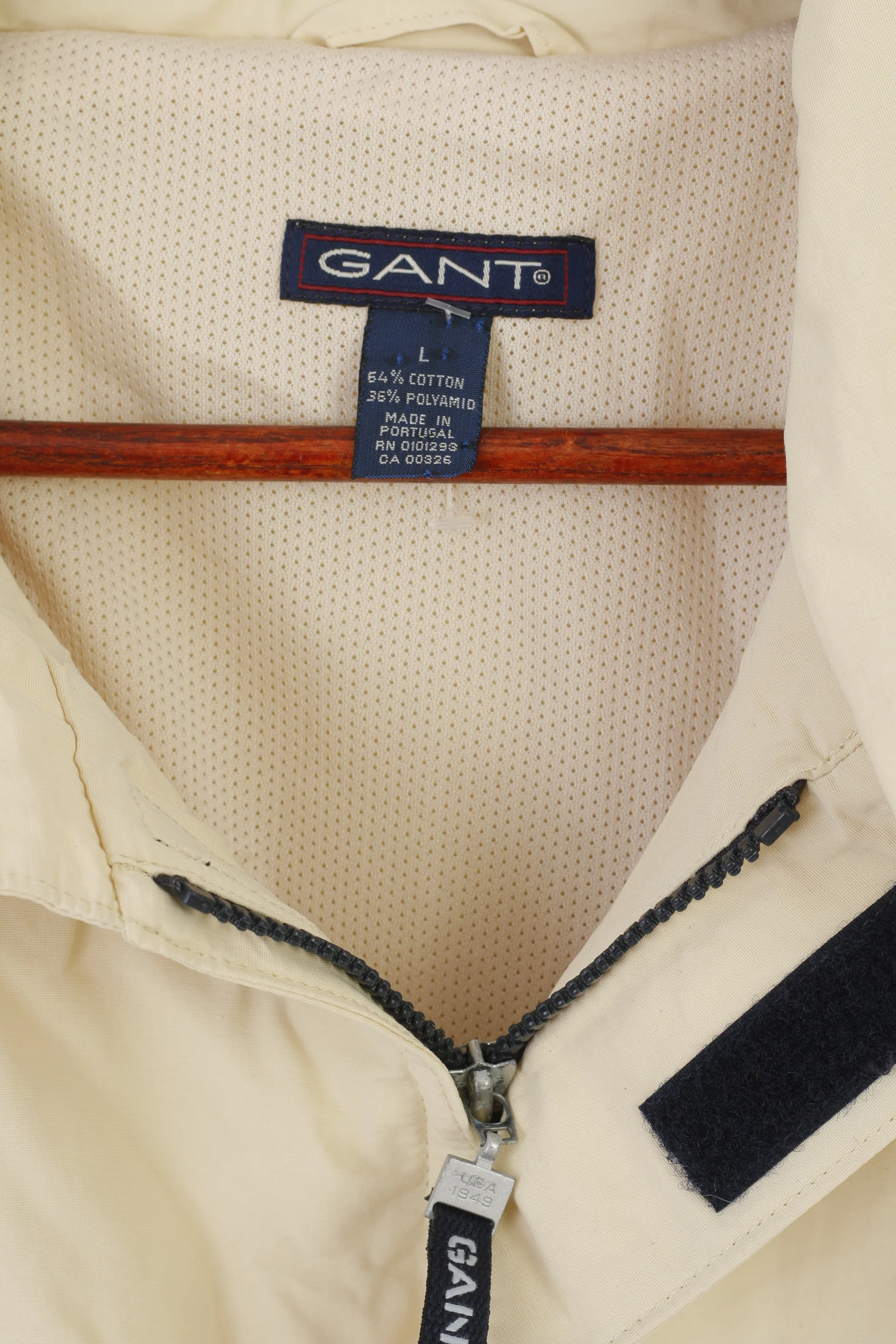 Gant Men L Jacket Beige Cotton Navigator Parka Full Zipper Windcheater Outdoor Top - Image 5