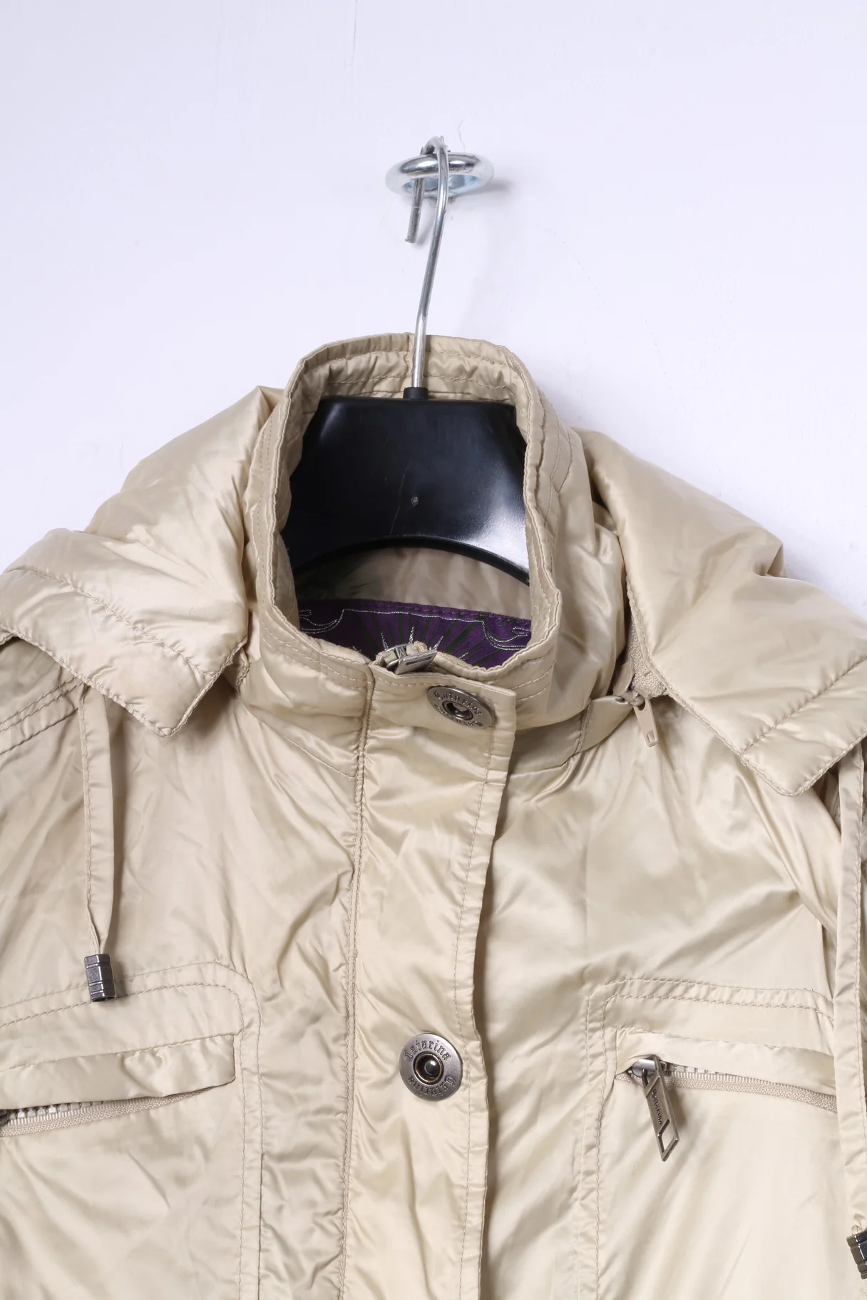 Catarina Womens S (XS) Jacket Gold Shiny Belted Hooded Lightweight Fit Top - Image 2