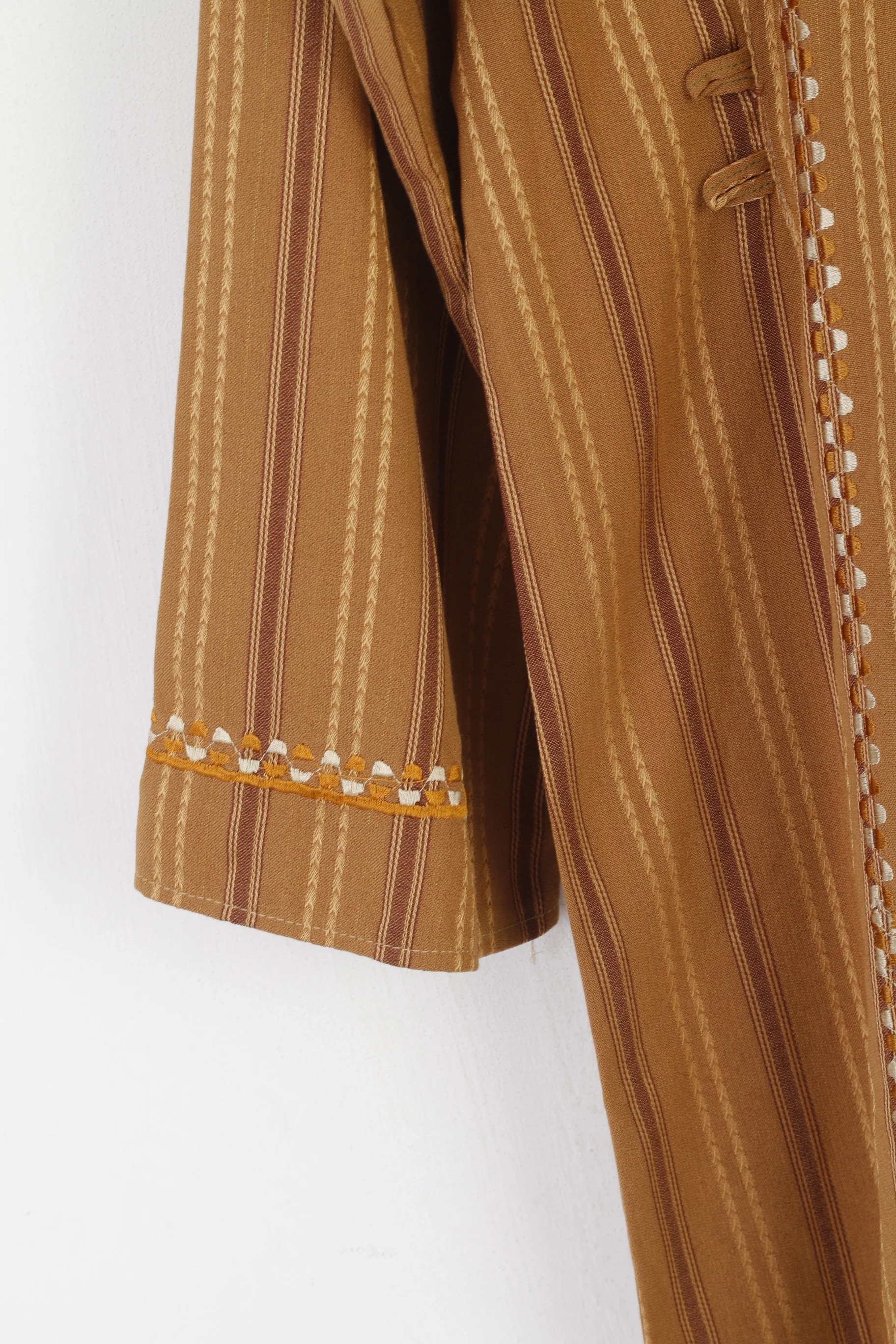 SAAD Women M Dress Brown Hindu Long Striped Emroidered Shoulder Pads Abaya - Image 3