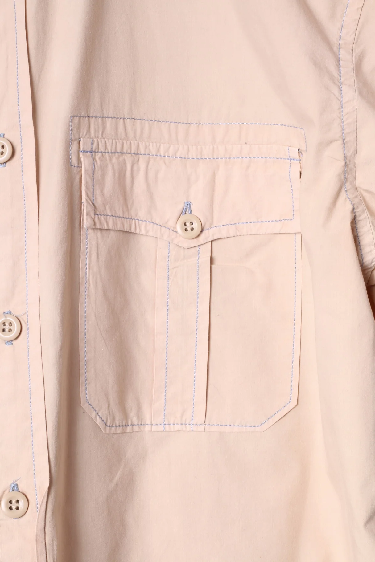 Replay Brand Blue Jeans Mens XL Casual Shirt Beige Cotton Embroidered Short Sleeve Top - Image 3