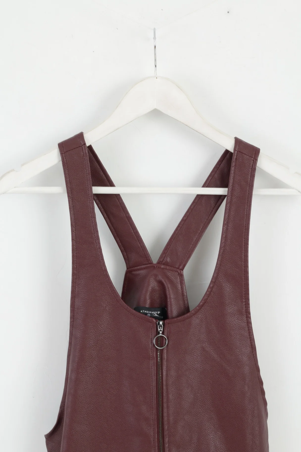 Atmosphere Womens 10 38 S Dress Leather Imitation Full Zipped Burgundy Mini - Image 2