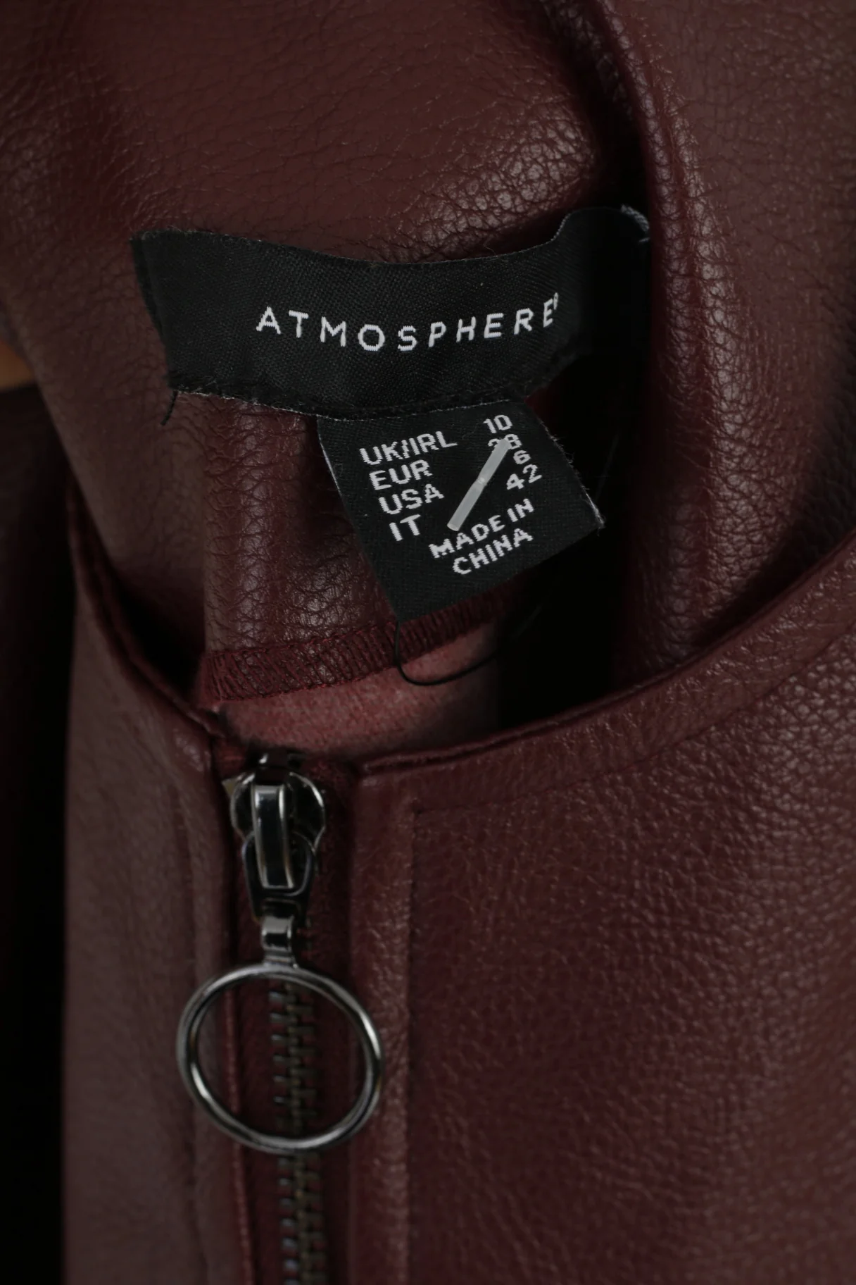 Atmosphere Womens 10 38 S Dress Leather Imitation Full Zipped Burgundy Mini - Image 3