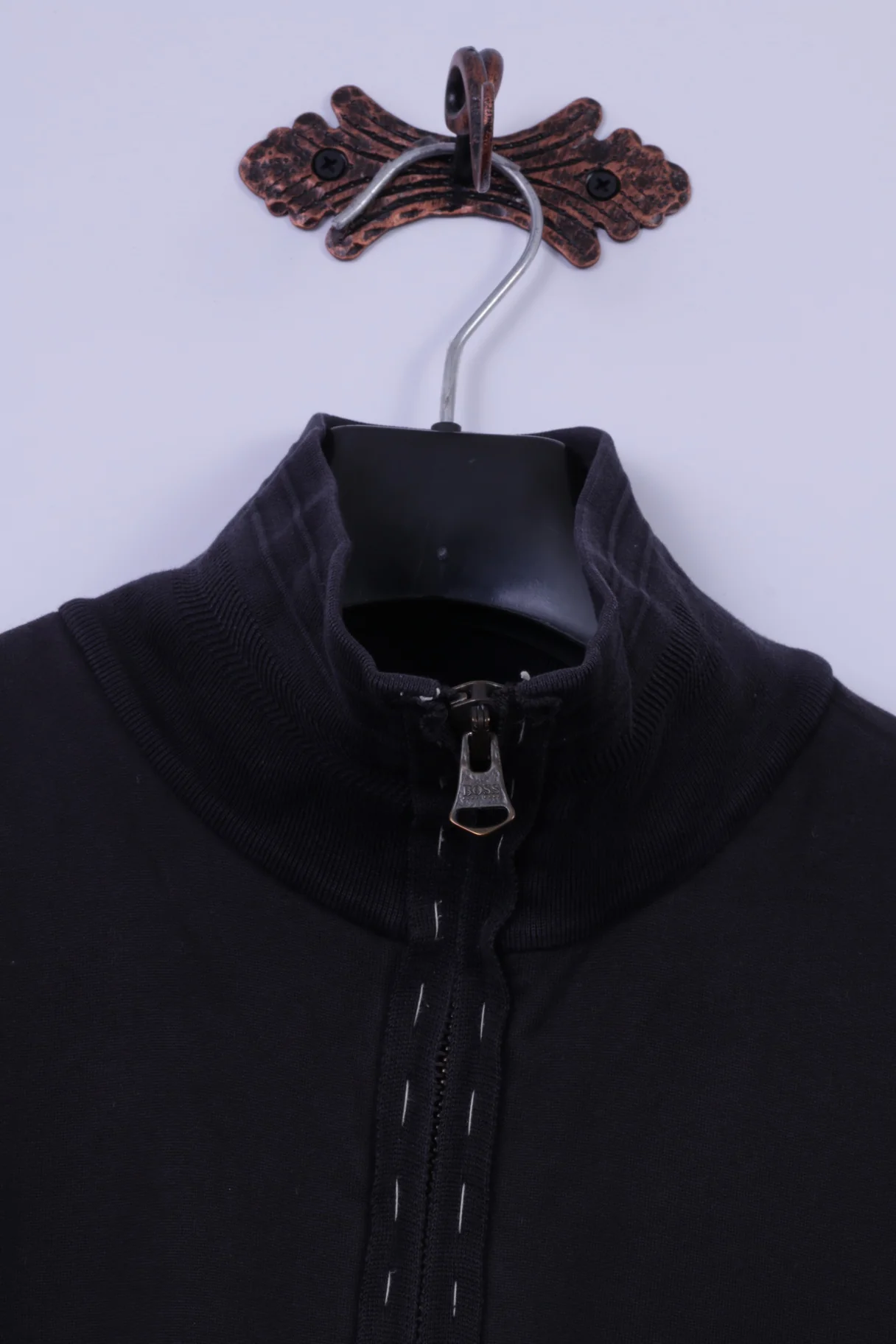 Hugo Boss Mens M Sweatshirt Black 100% Cotton Full Zipper Sewn Detailed Top - Image 2