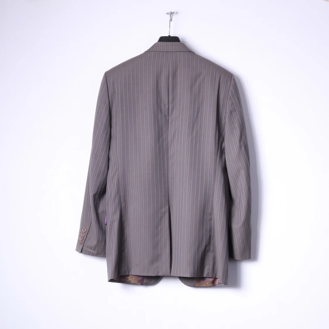 Ted Baker Elevated Men 38 Blazer Grey Brown Striped Wool Single Breasted Jacket - Image 6