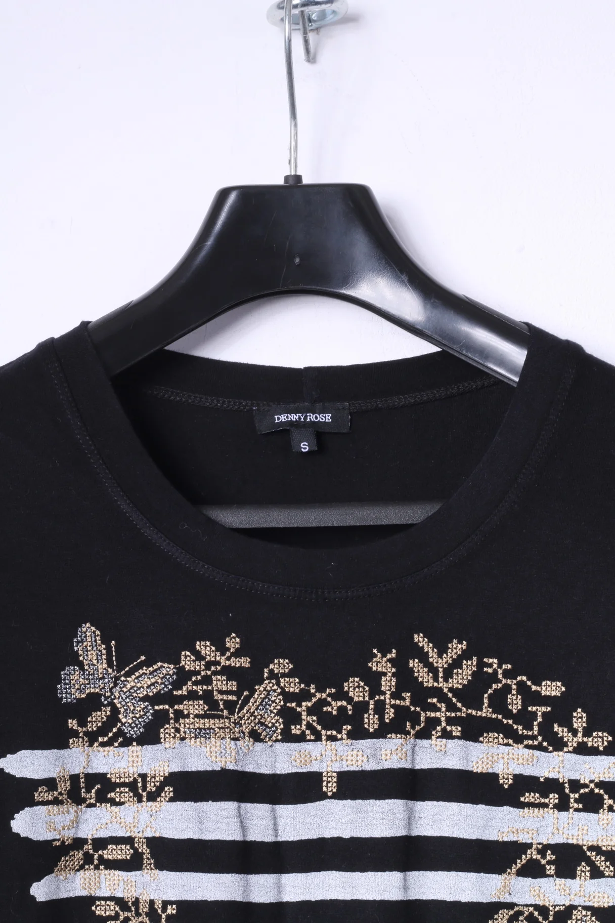 Denny Rose Womens S Shirt Black Graphic Heart Stretch Fit Top Made in Italy - Image 2