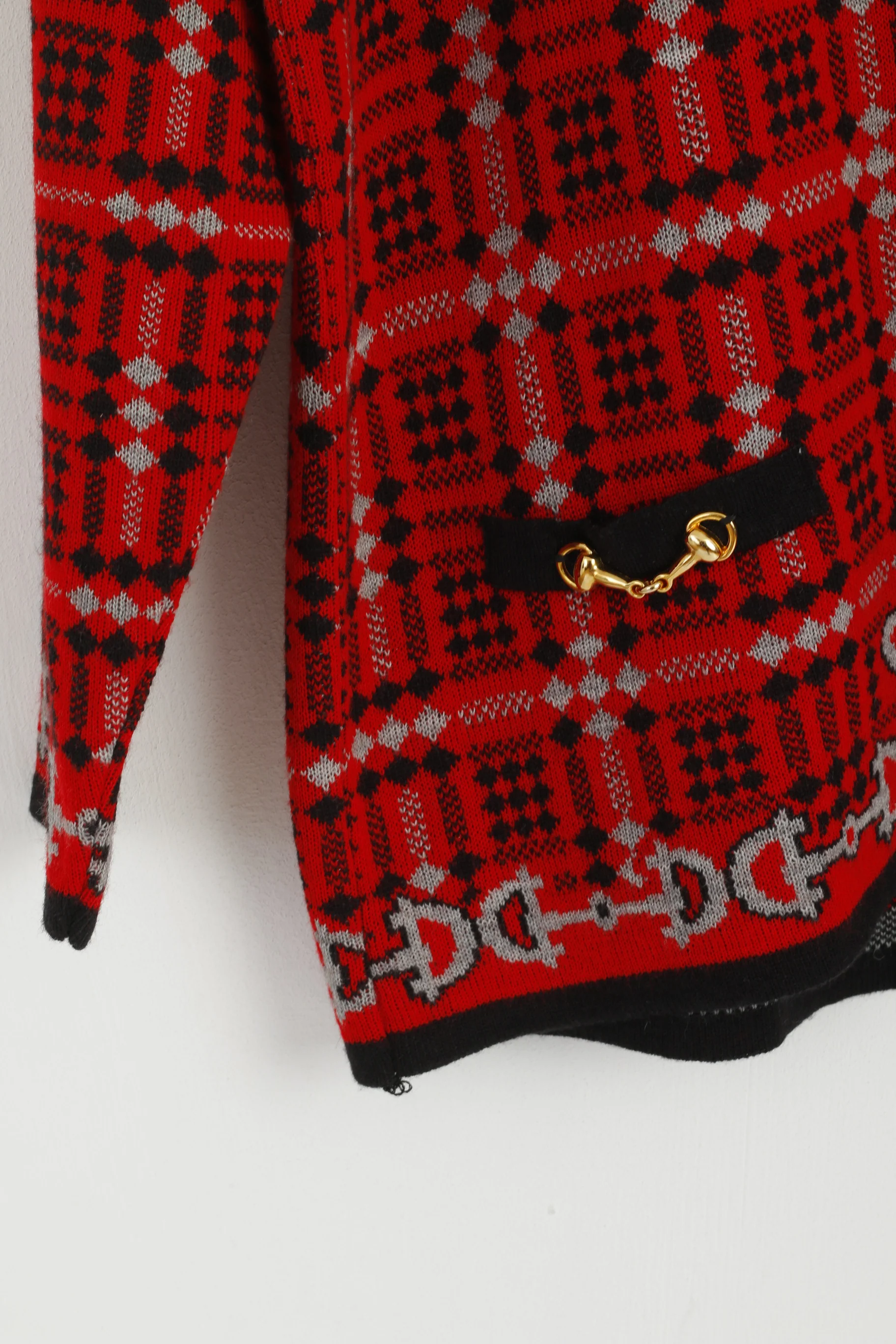 Vintage Women 18/20 XXL Button Front Cardigan Red Wool Gold Buttons Italy Sweater - Image 3