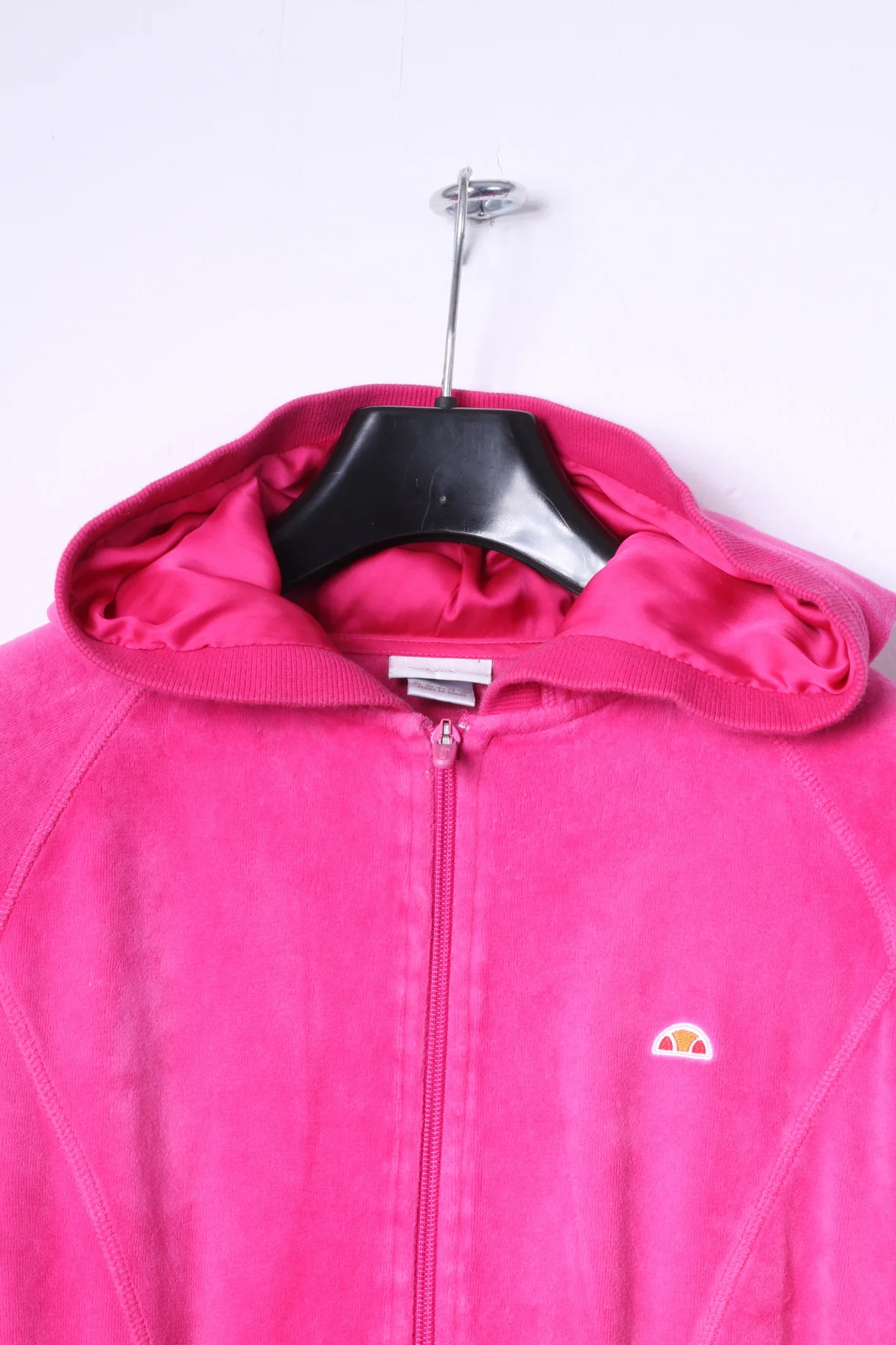 Ellesse italia Womens 12 S Sweatshirt Pink Cotton Edita Zip Up Suede Hoodie - Image 2