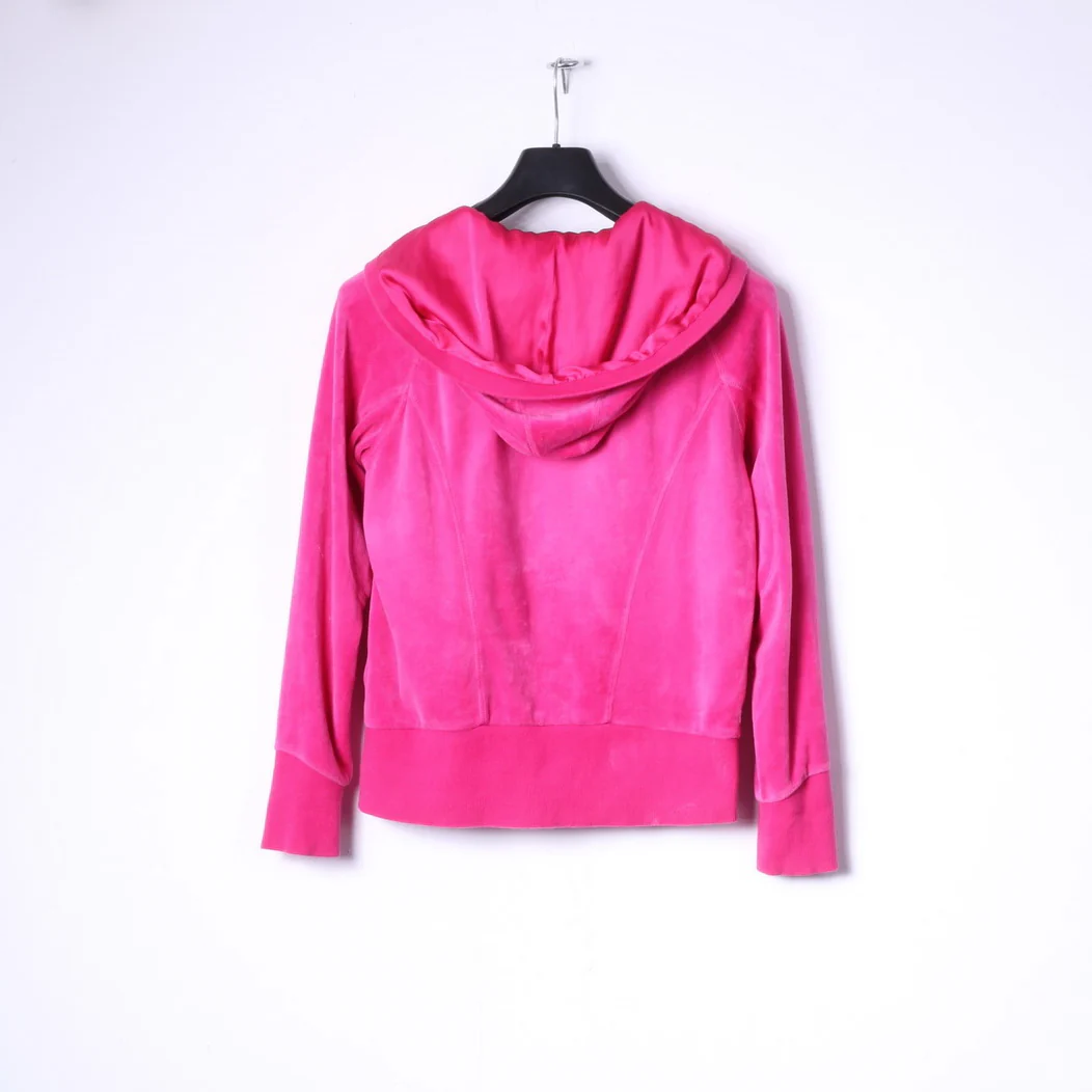 Ellesse italia Womens 12 S Sweatshirt Pink Cotton Edita Zip Up Suede Hoodie - Image 7