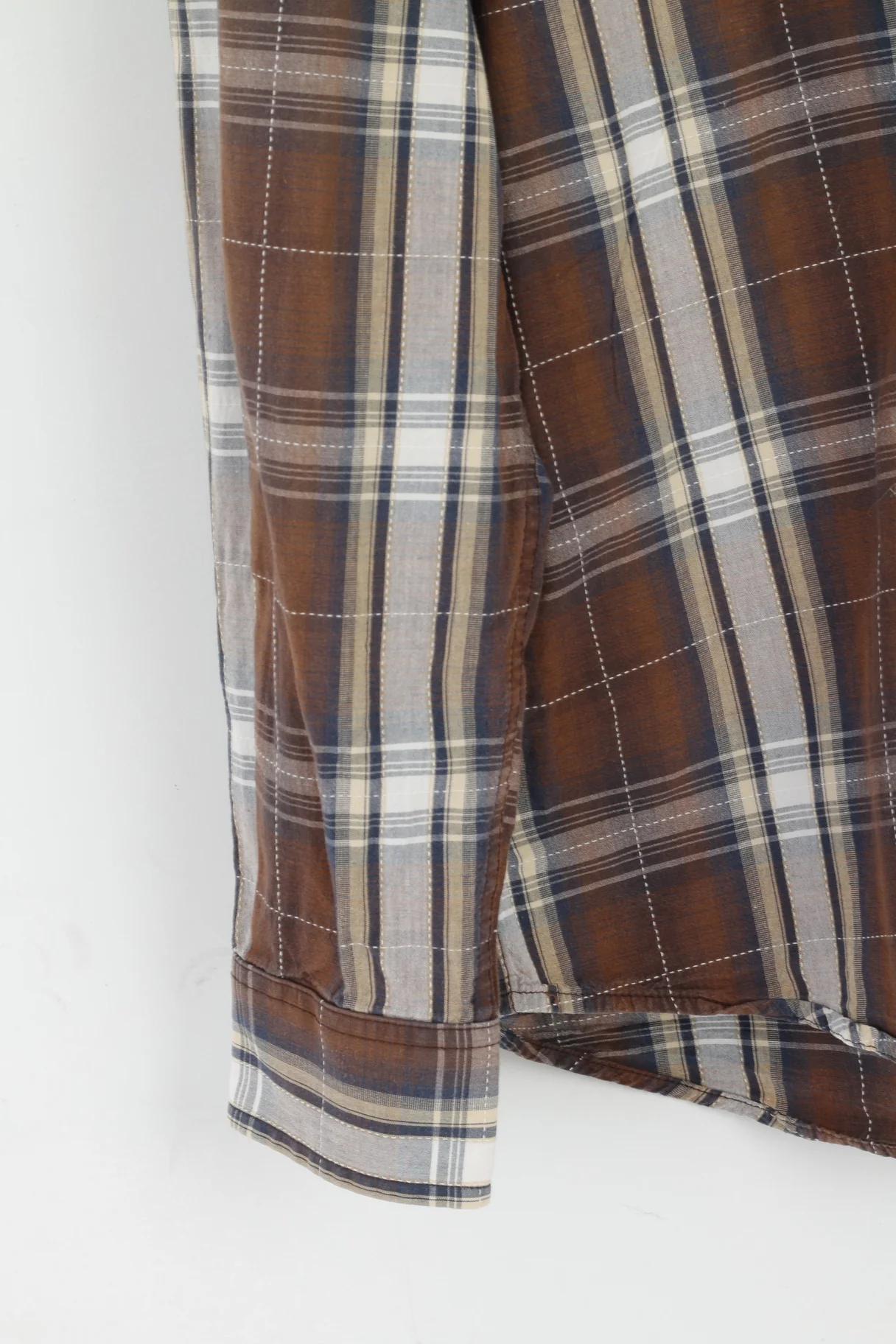 Wrangler Mens M Casual Shirt Brown Check Cotton Casual Fit Country Top - Image 3