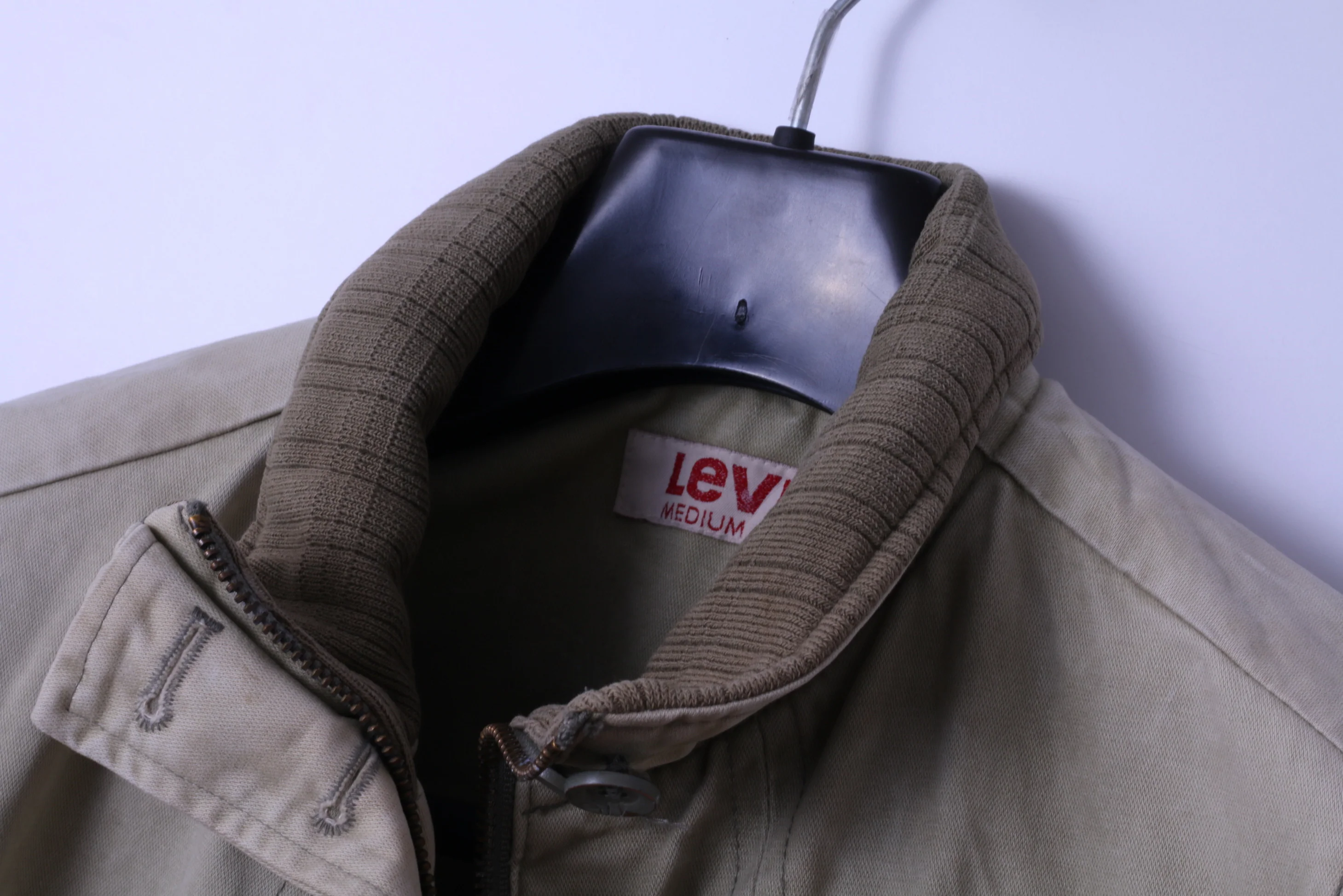 Levi's Womens M Jacket Bomber Khaki Cotton Paded Classic Full Zipper Top - Image 3