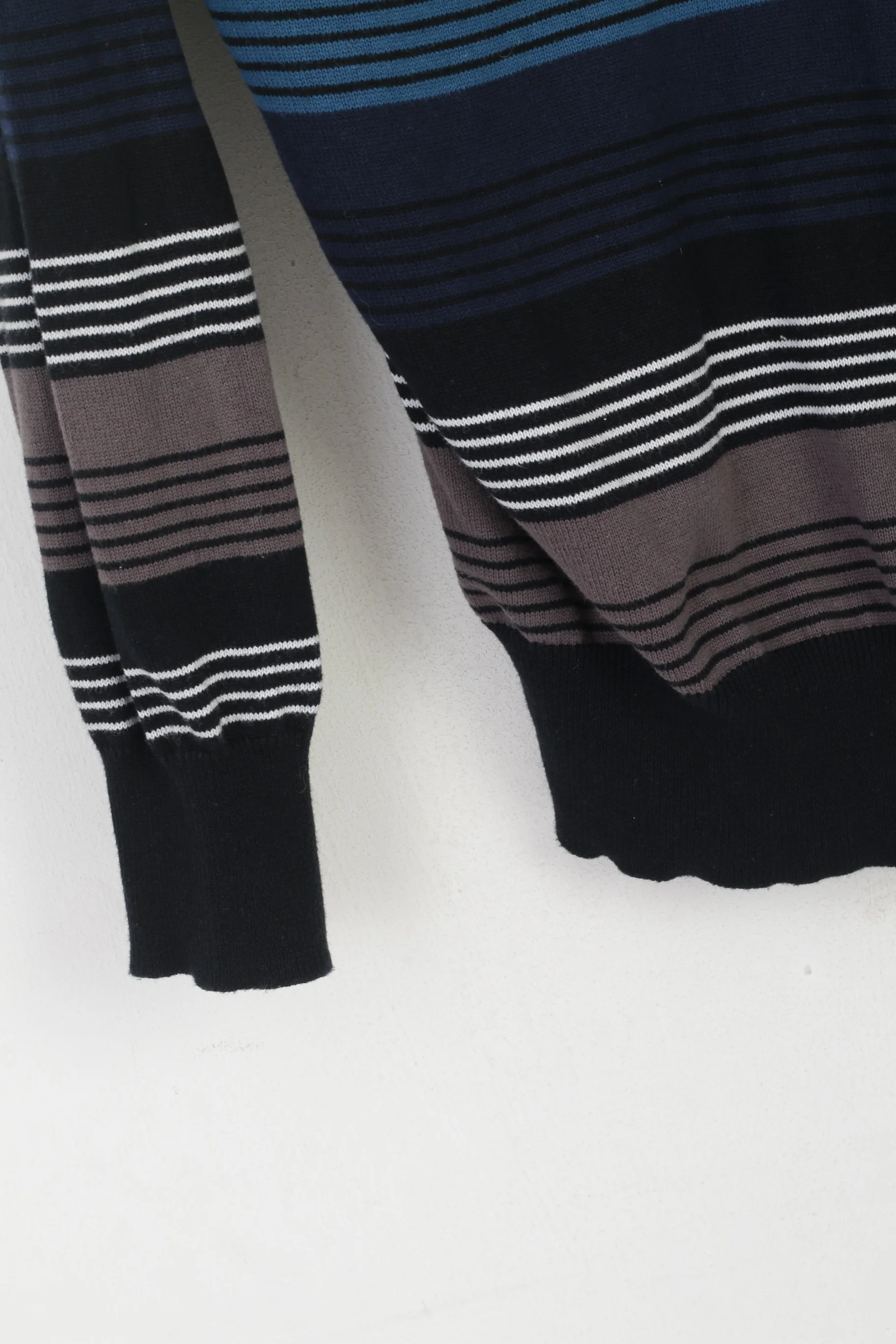 Tom Wolfe Men M Jumper Black Blue Striped Cotton Neck Stretch Sweater - Image 3